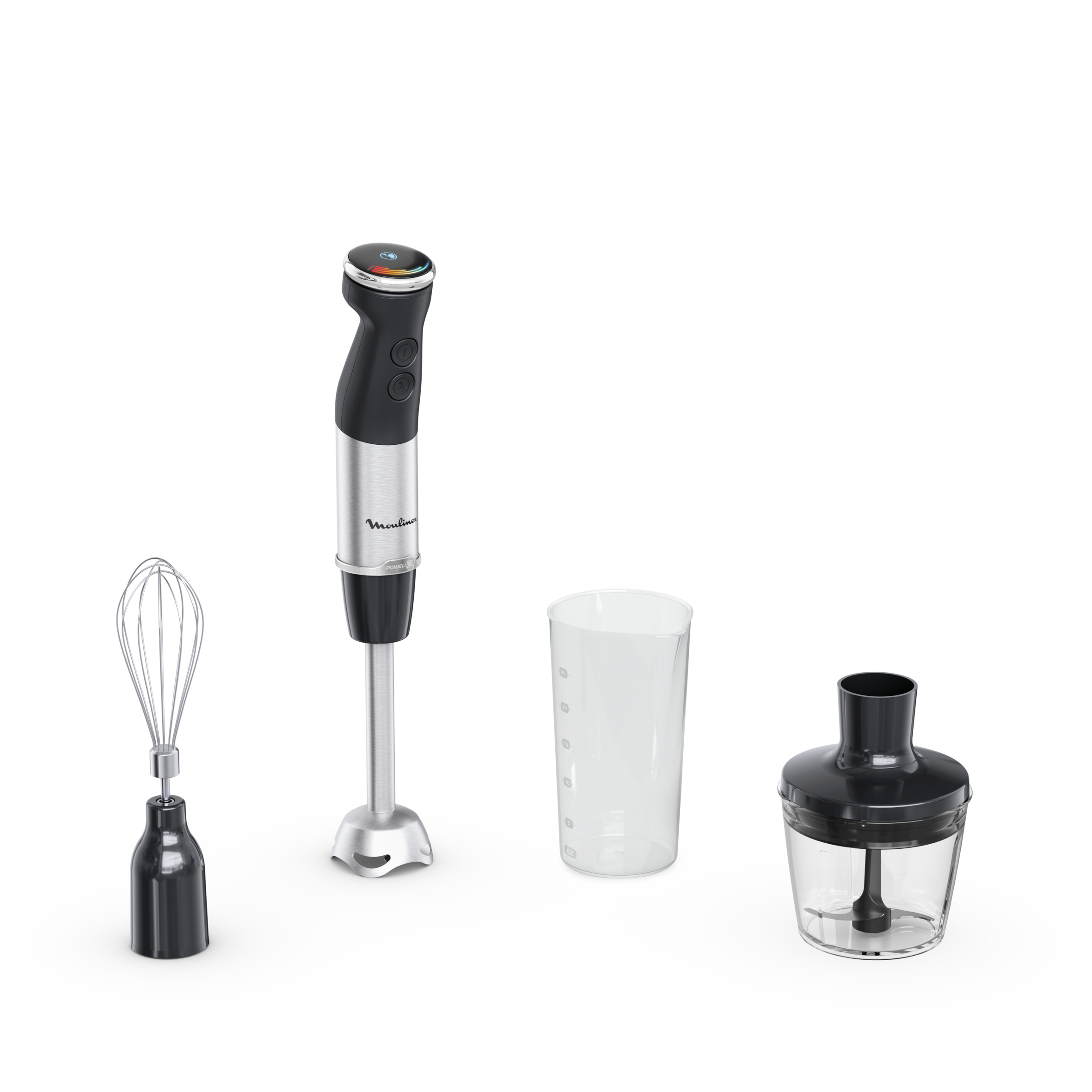 Quickchef+, Pied mixeur, Lames powelix, 20 vitesses, Accessoires hachoir et fouet, 1000 W, Noir et métal