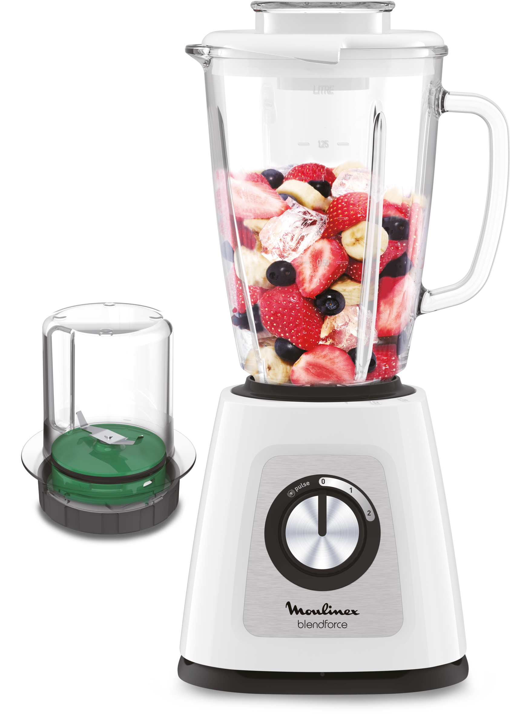 Blendforce, Blender classic, Bol en verre de 1.75 L, 800W, Blanc + Mini hachoir