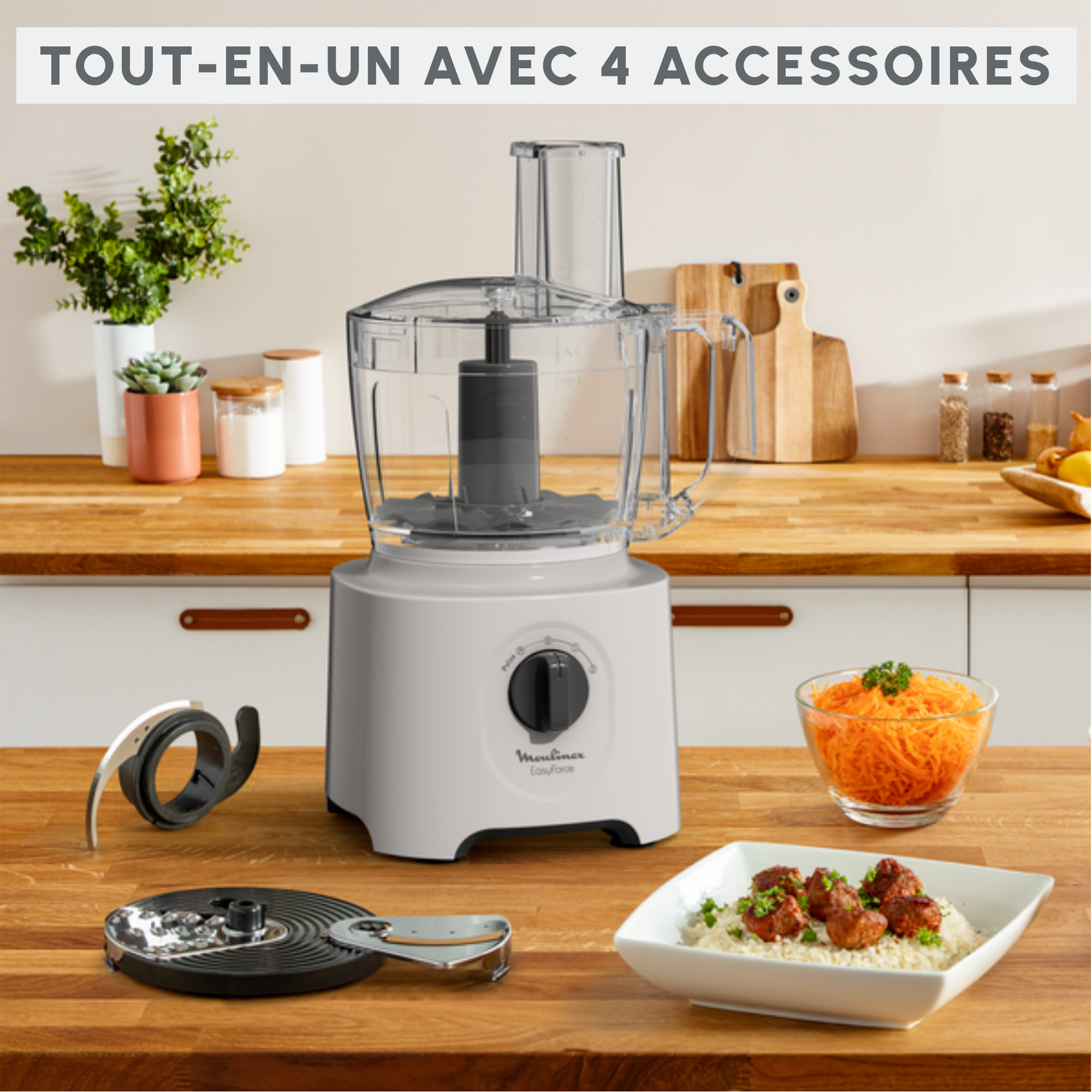 Easy Force, Robot multifonction, 800 W, 15 fonctions, 4 accessoires, Blanc
