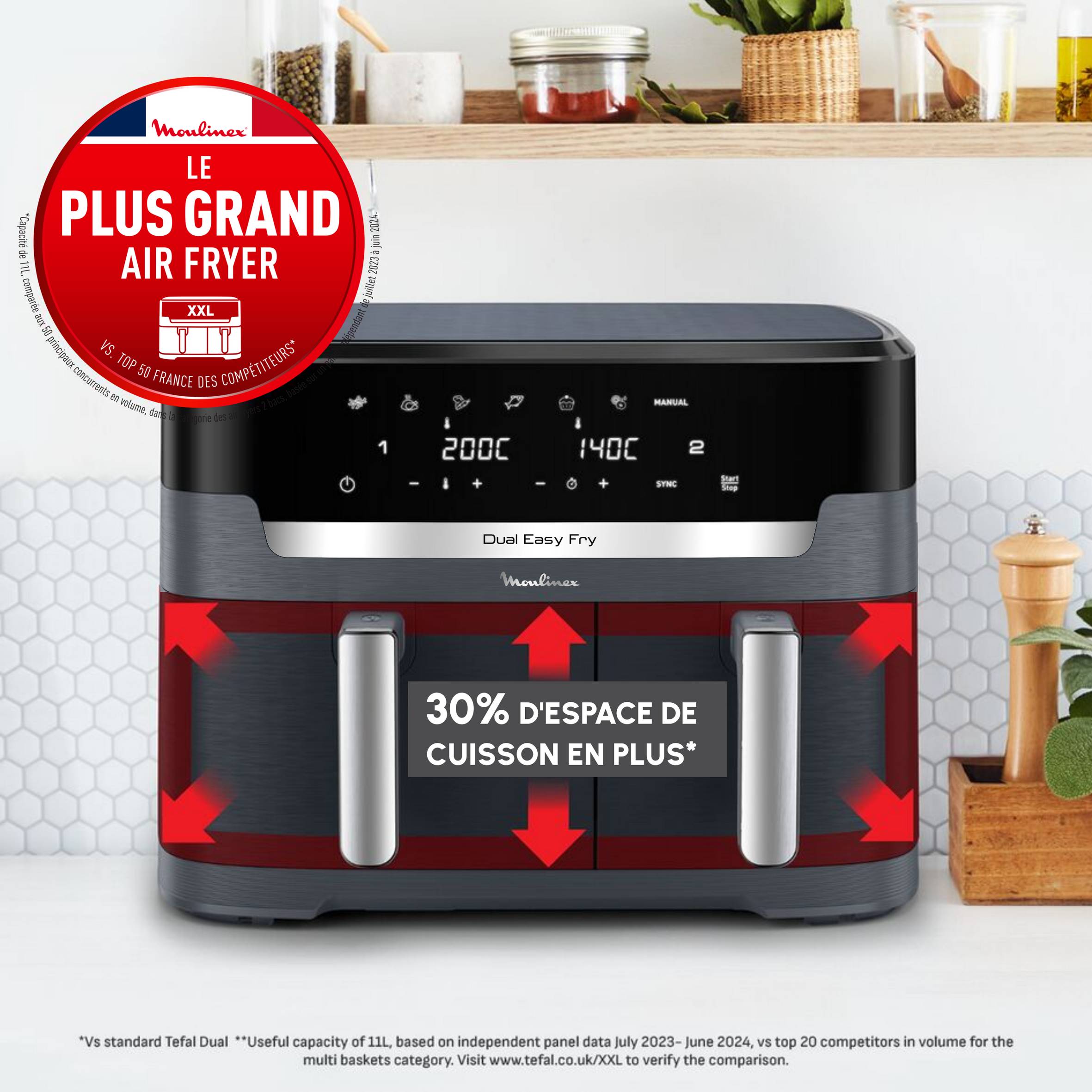 Easy Fry Dual XXL 11L, 2 tiroirs, Cuisson synchronisée, jusqu'à 10 personnes