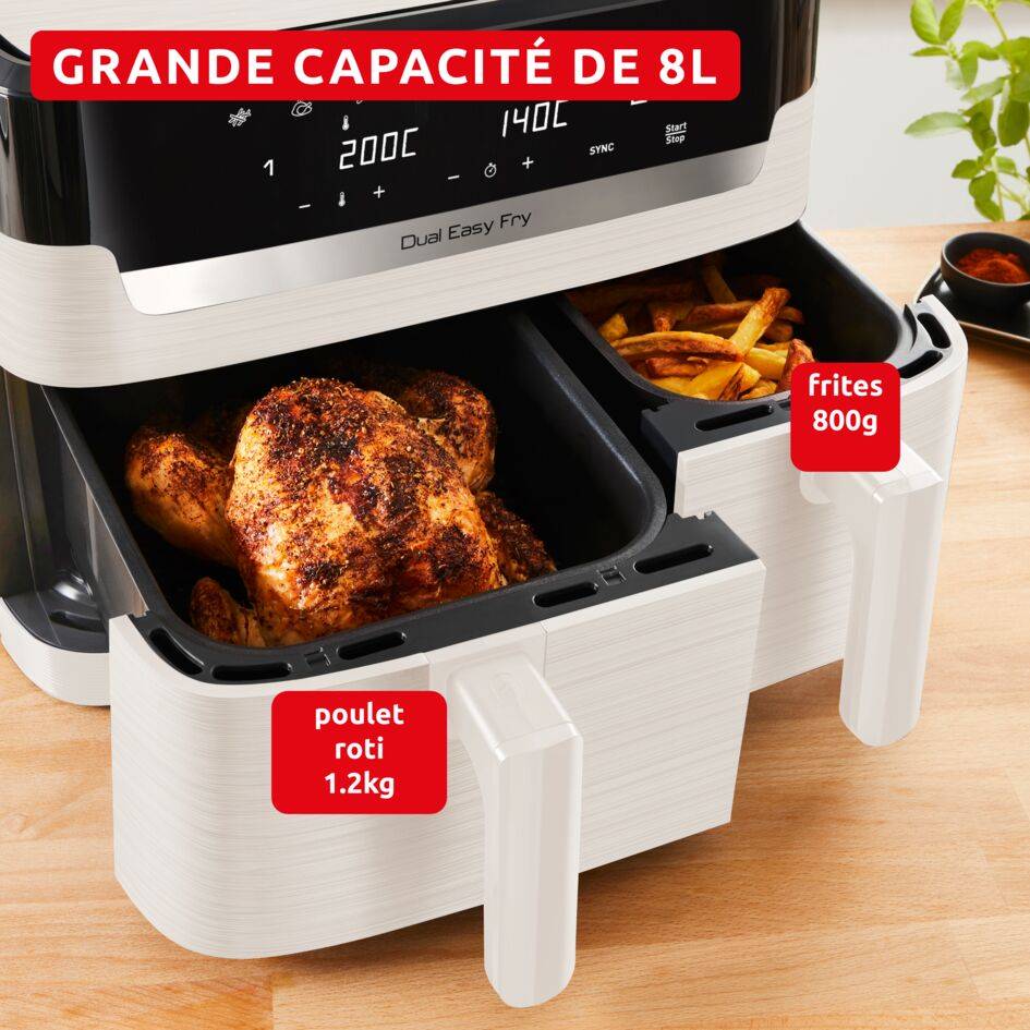 Easy Fry Dual 8L Collection Ivoire, air fryer, 2 tiroirs, 6 programmes