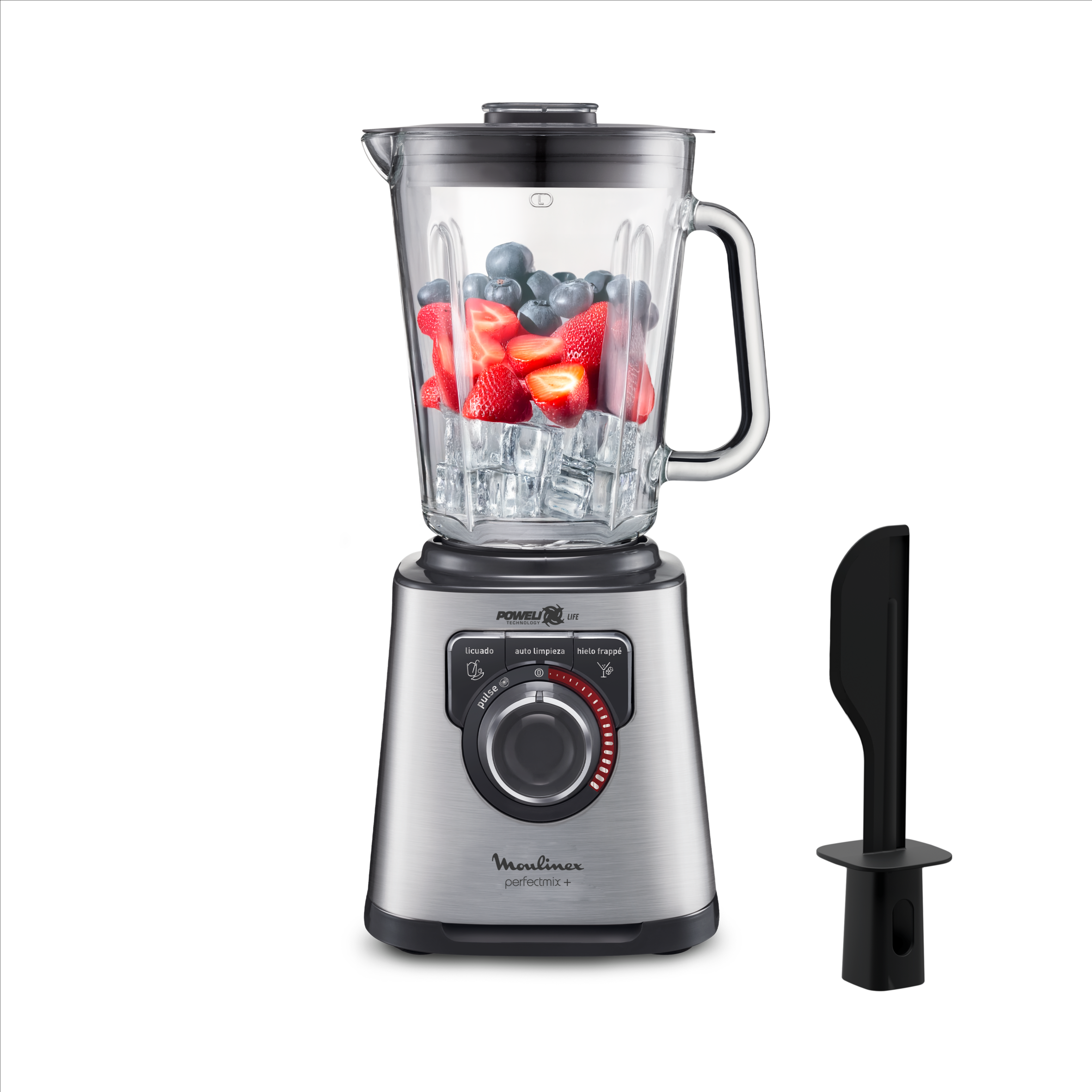PerfectMix +, Blender haute performance,  Lames powelix, Bol en verre de 2L, 1200W, Noir silver