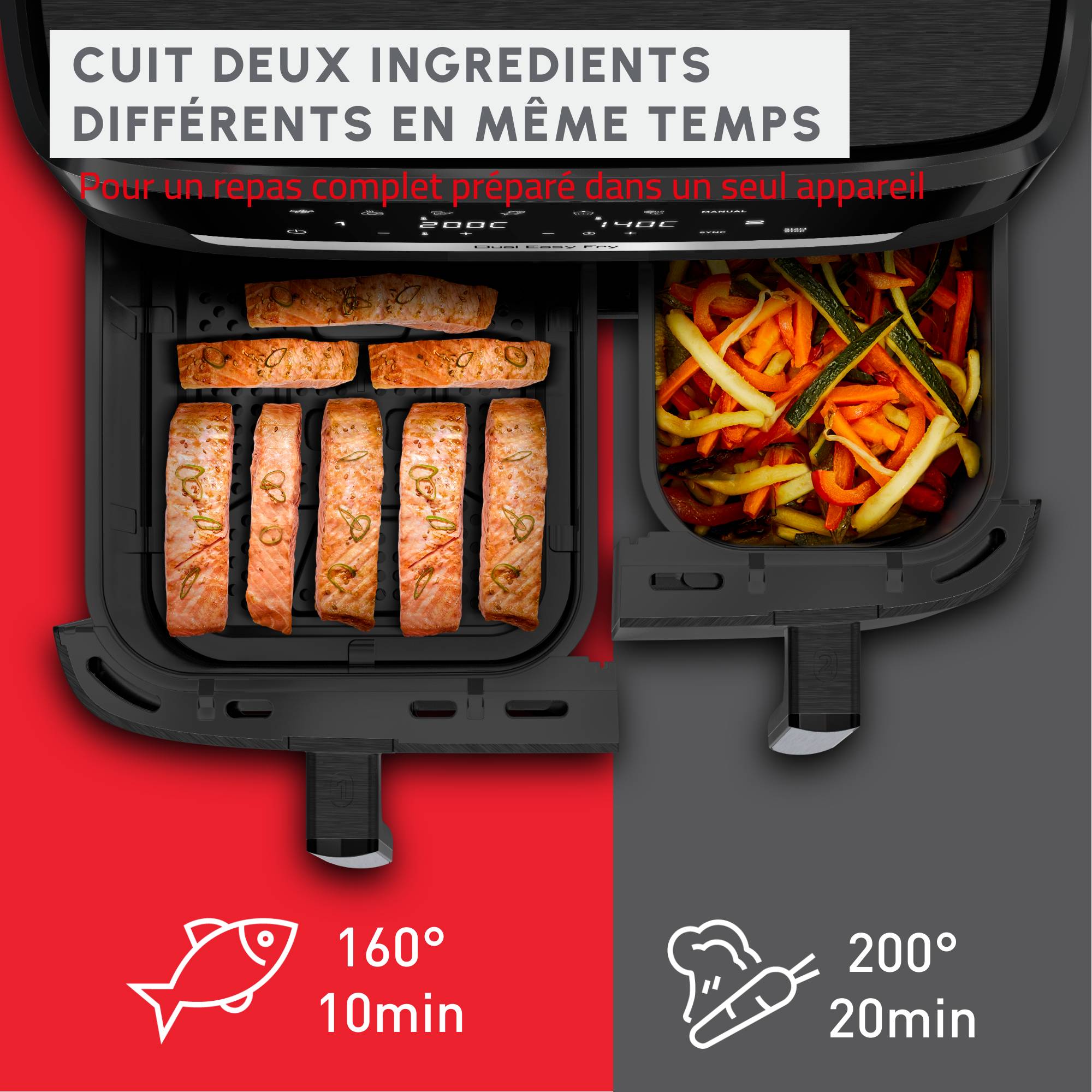 Friteuse à air Dual Easy Fry XXL, Cuisson synchronisée, Capacité de 11 L, 6 à 10 personnes