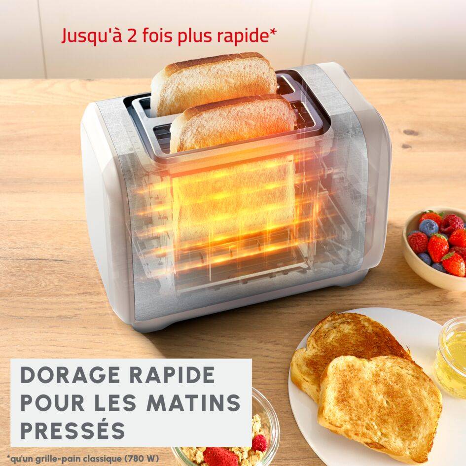 Subito, Grille-pain 2 fentes et chauffe-viennoiseries, Grillage plus rapide, Rise et inox