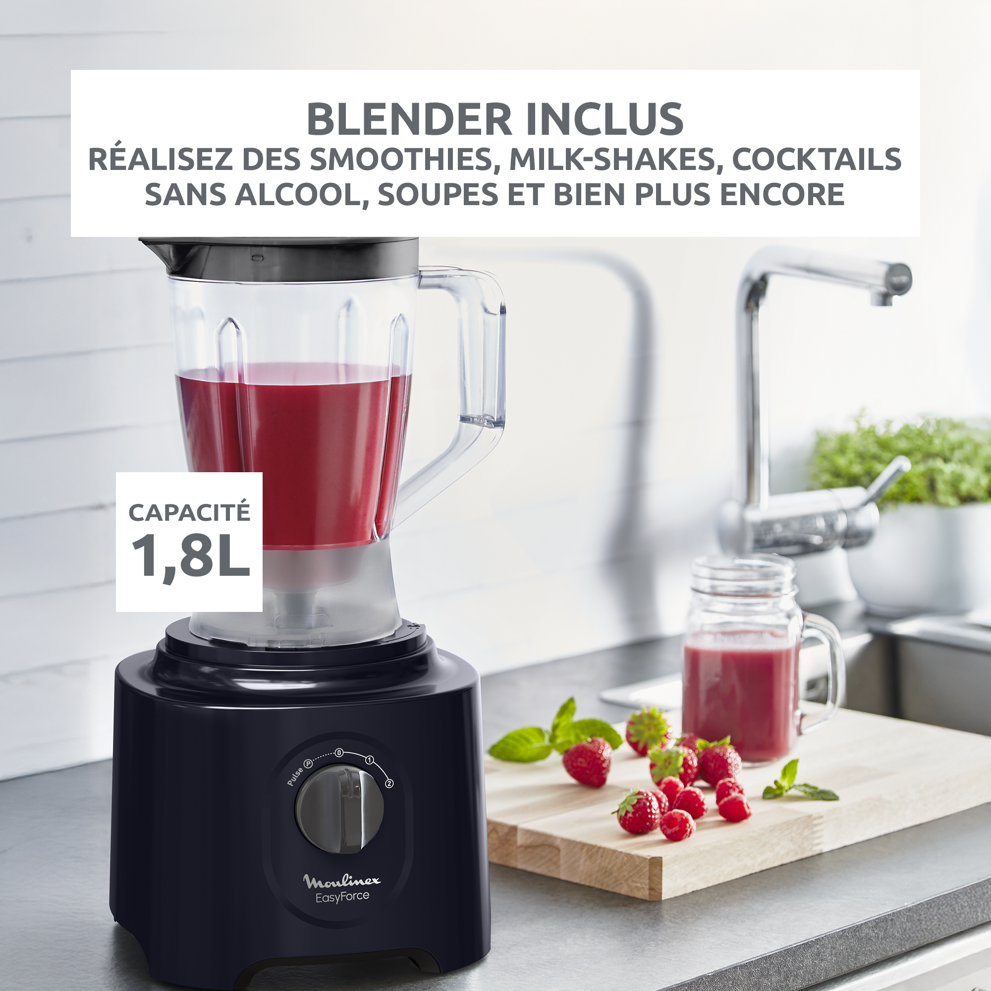 Easy Force, Robot multifonction, 800 W,  6 accessoires, 25 fonctions, Noir