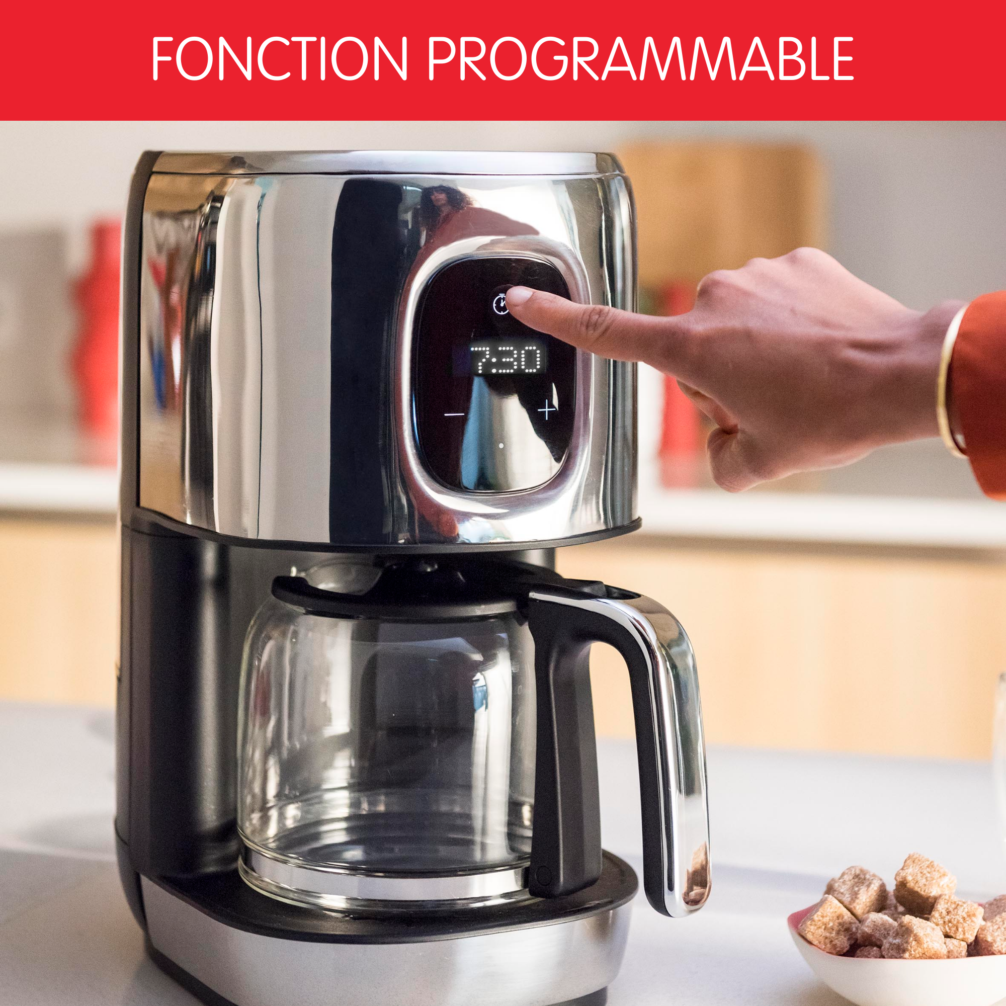 Cafetière filtre programmable Inox Moulinex Majestuo écran tactile