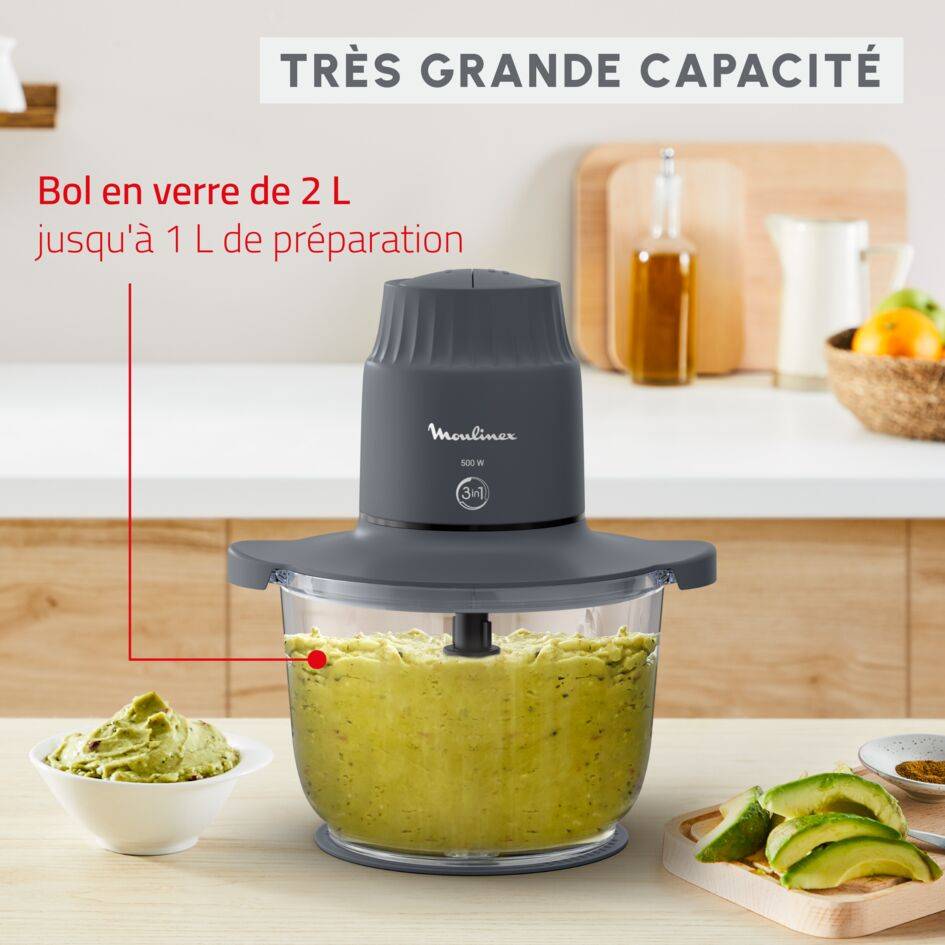 Choppeo, Hachoir avec bol en verre, Capacité de 1 L, Verre borosilicate