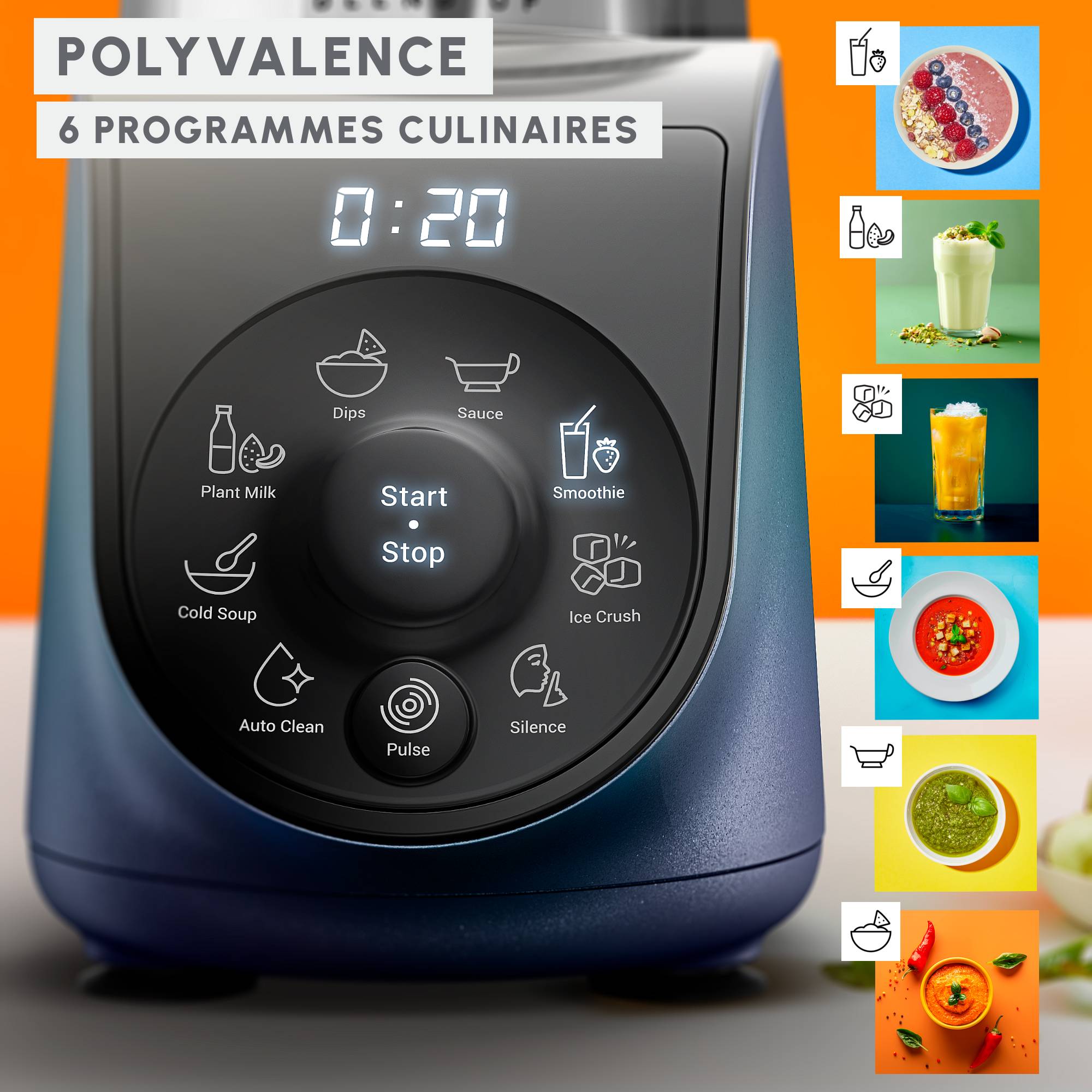 Blend Up, Blender mini, Bol tritan 0.85L, 1000W, 8 programmes, 6 lames, 2 gourdes