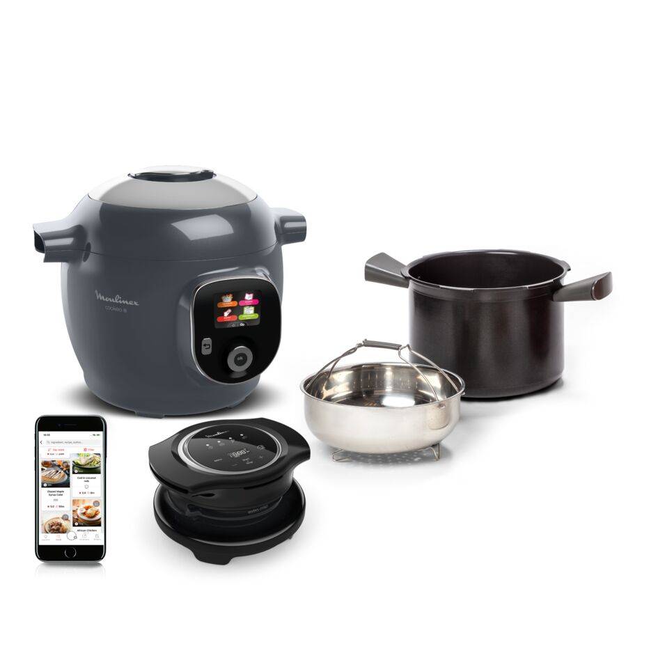 Cookeo+ Multicuiseur intelligent, 150 recettes, 6 L, 6 pers, Gris avec Extra crisp
