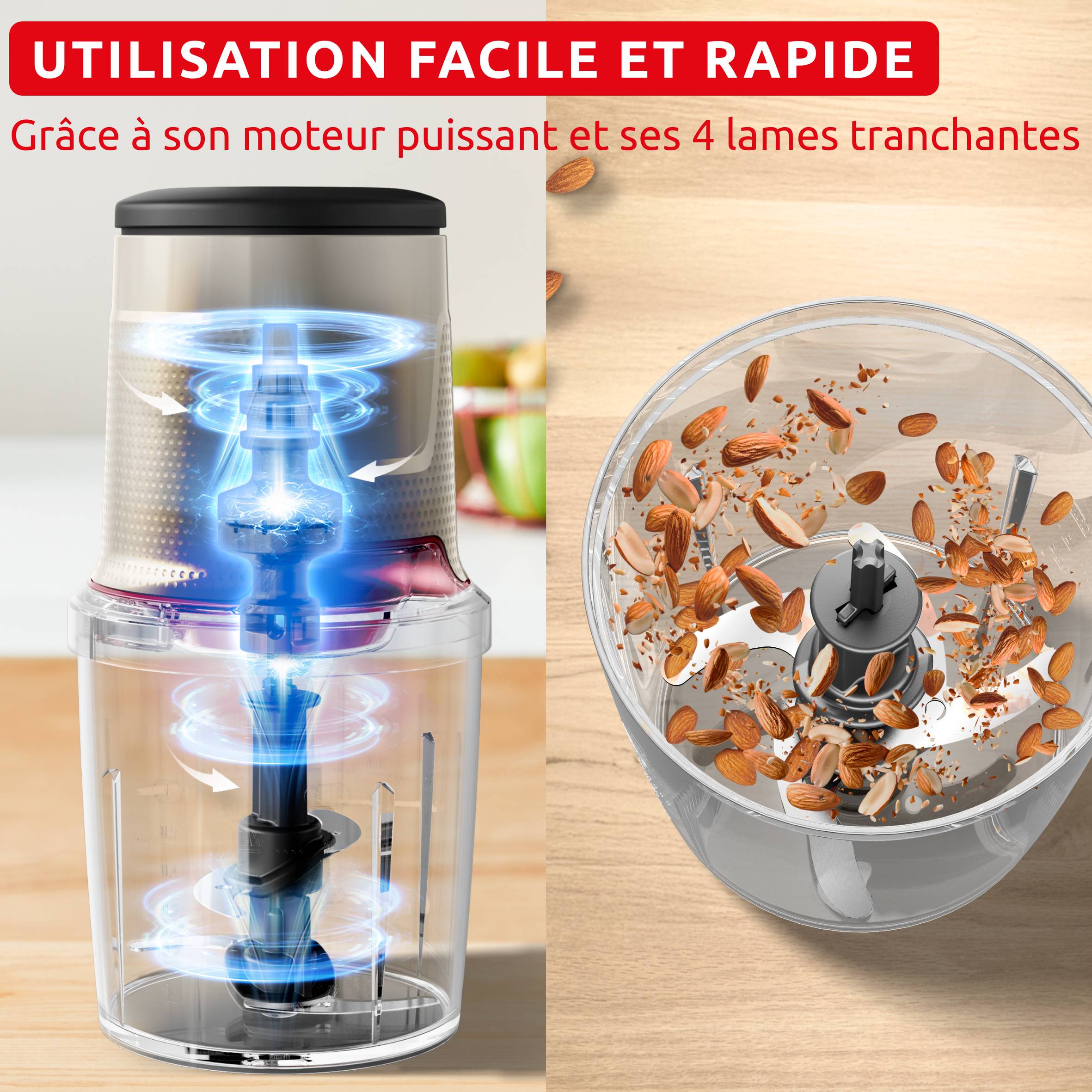 Easy Press, Hachoir électrique, 600 W, 4 lames, Ecru