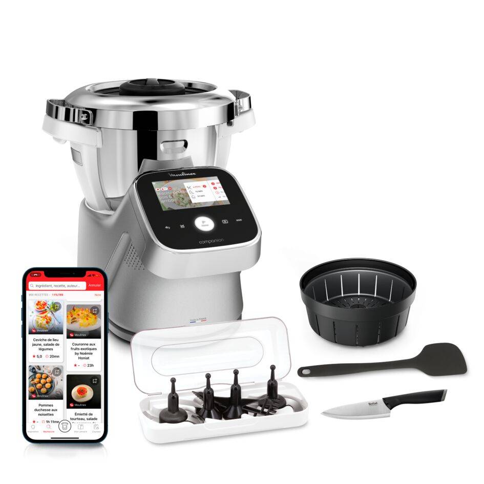 I-Companion Touch Pro, Robot cuiseur, 18 fonctions, Connecté, Pesage intégré, Recettes sur l’Ecran, XL  jusqu'à 10 personnes, Argent, Fabriqué en France