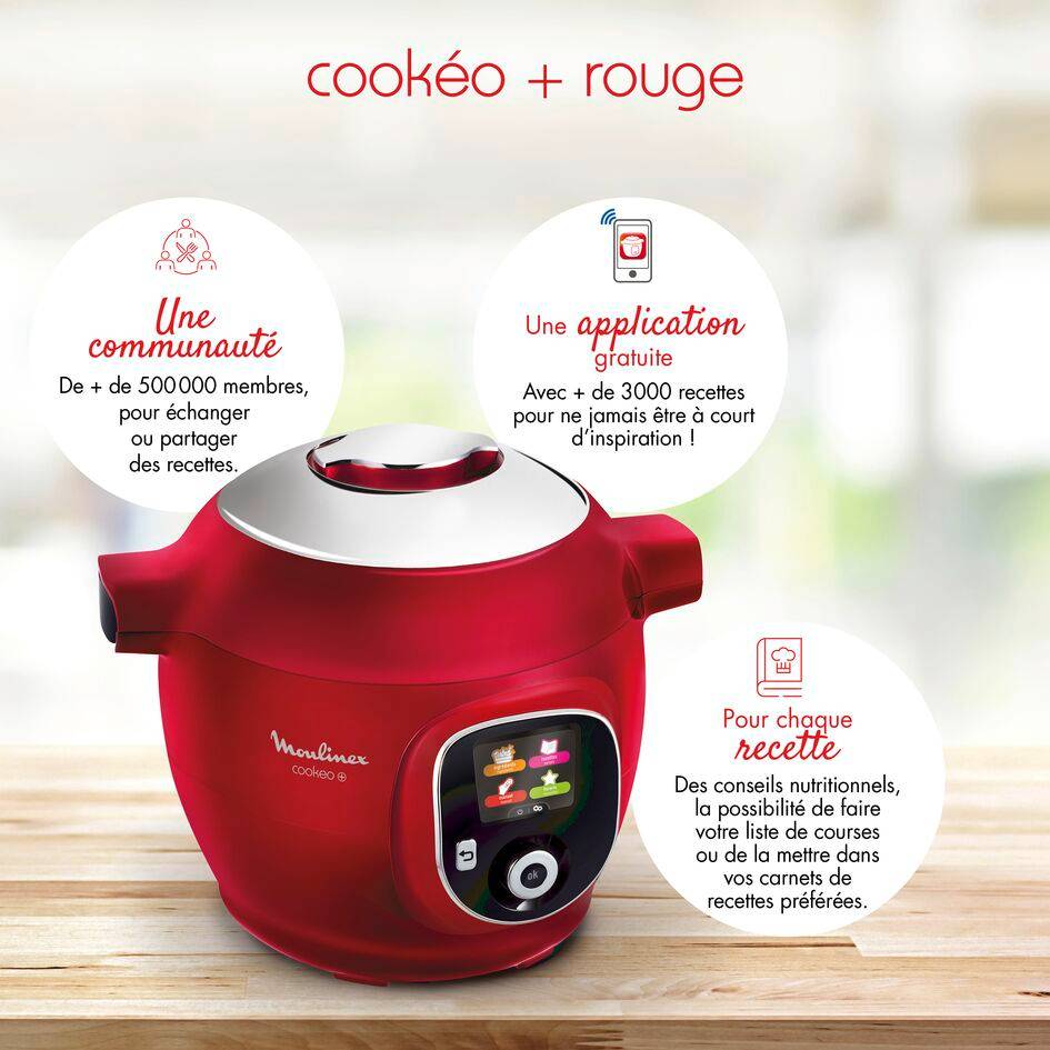 COOKEO+ Rouge 180 Recettes 2 livres de cuisine inclus