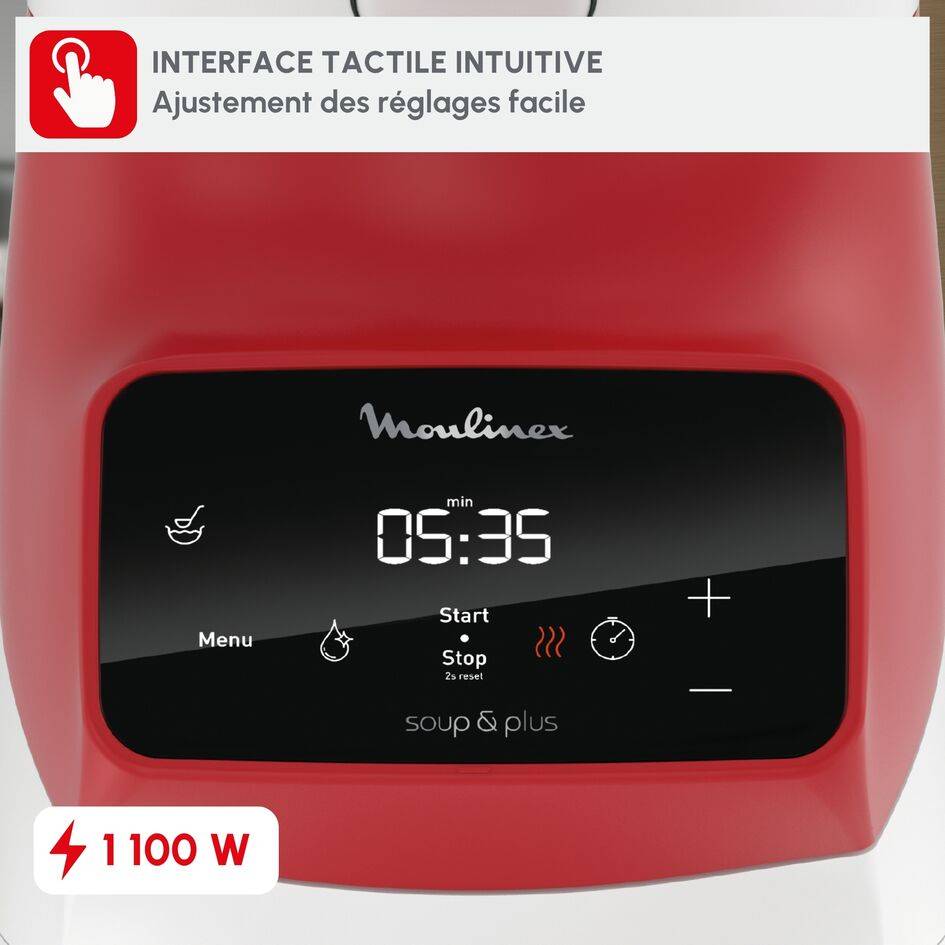 Soup&plus, Blender chauffant, 3 programmes automatiques, 1100W, Rouge