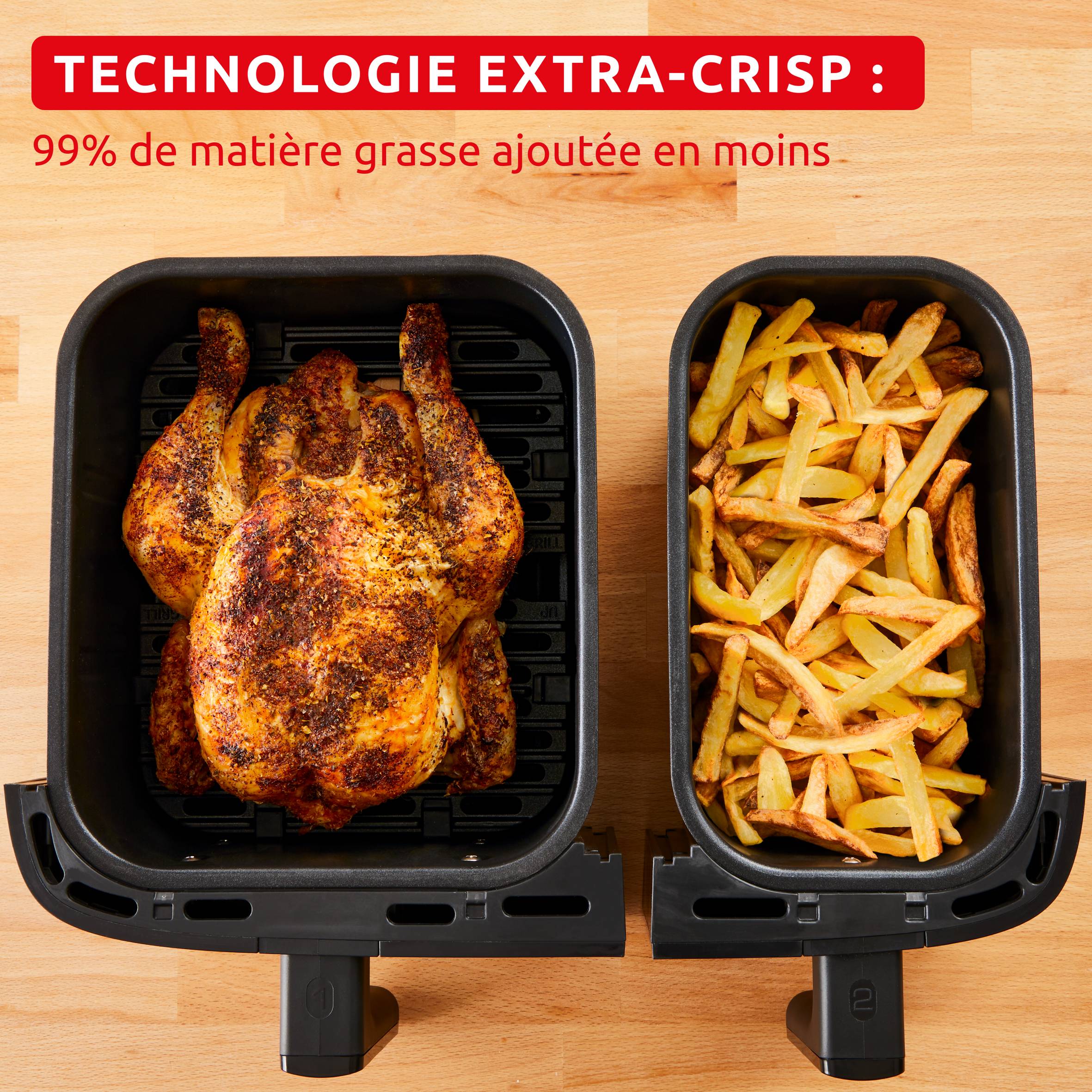 Easy Fry Dual 8L Collection Ivoire, air fryer, 2 tiroirs, 6 programmes
