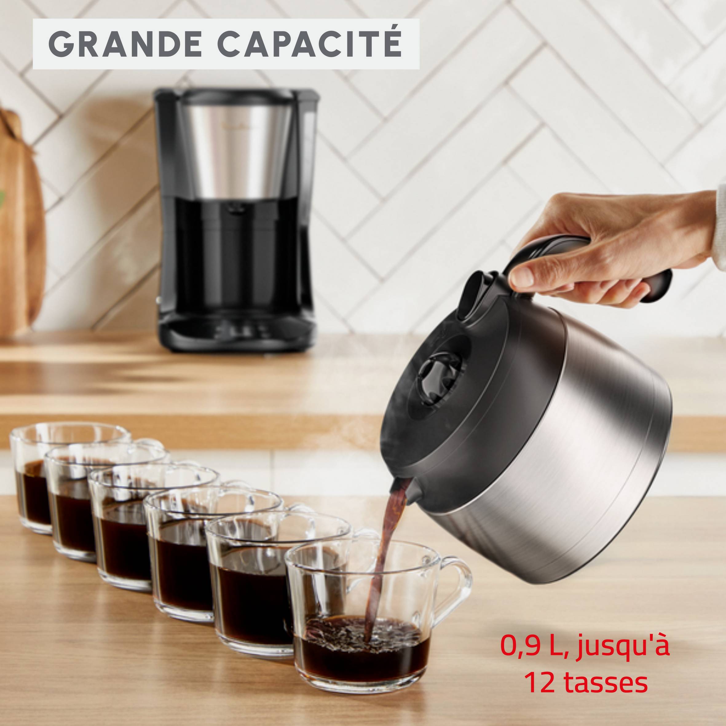 Subito, Cafetière filtre programmable avec verseuse isotherme, Capacité de 0,9 L, 12 tasses