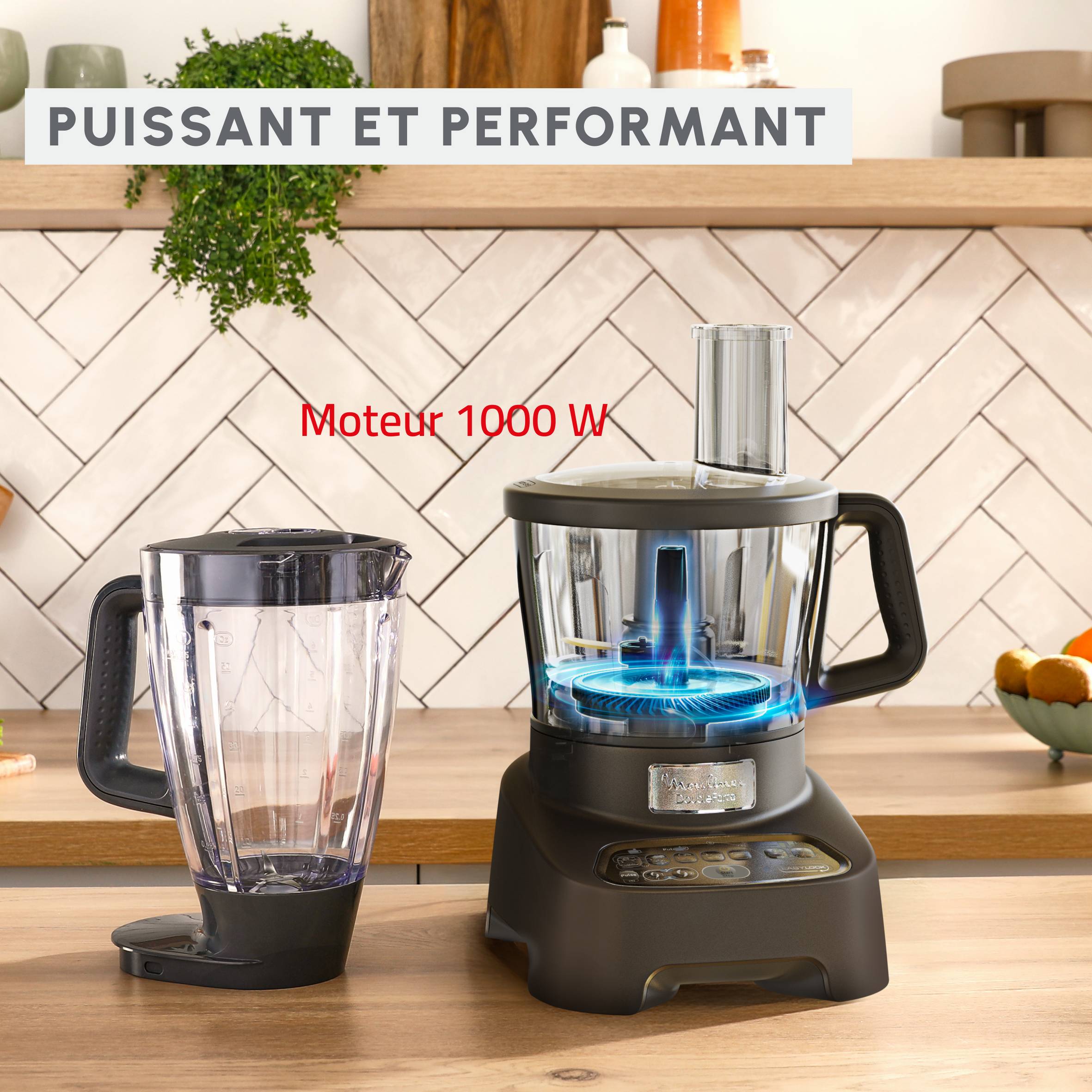 Double Force,  Robot multifonction, 1000 W, 31 fonctions, 10 accessoires, Noir