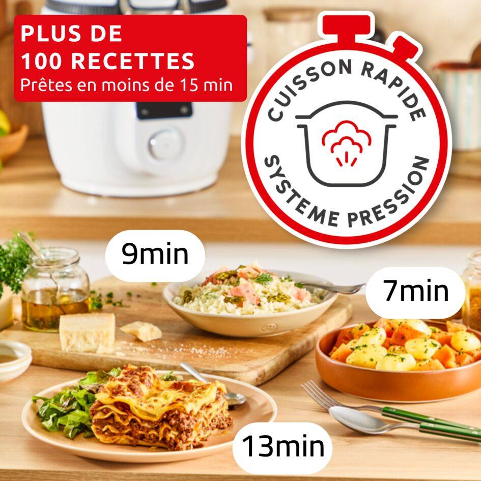 Cookeo Infinity, 19 modes de cuisson, Avec pale de mélange, Blanc, spatule
