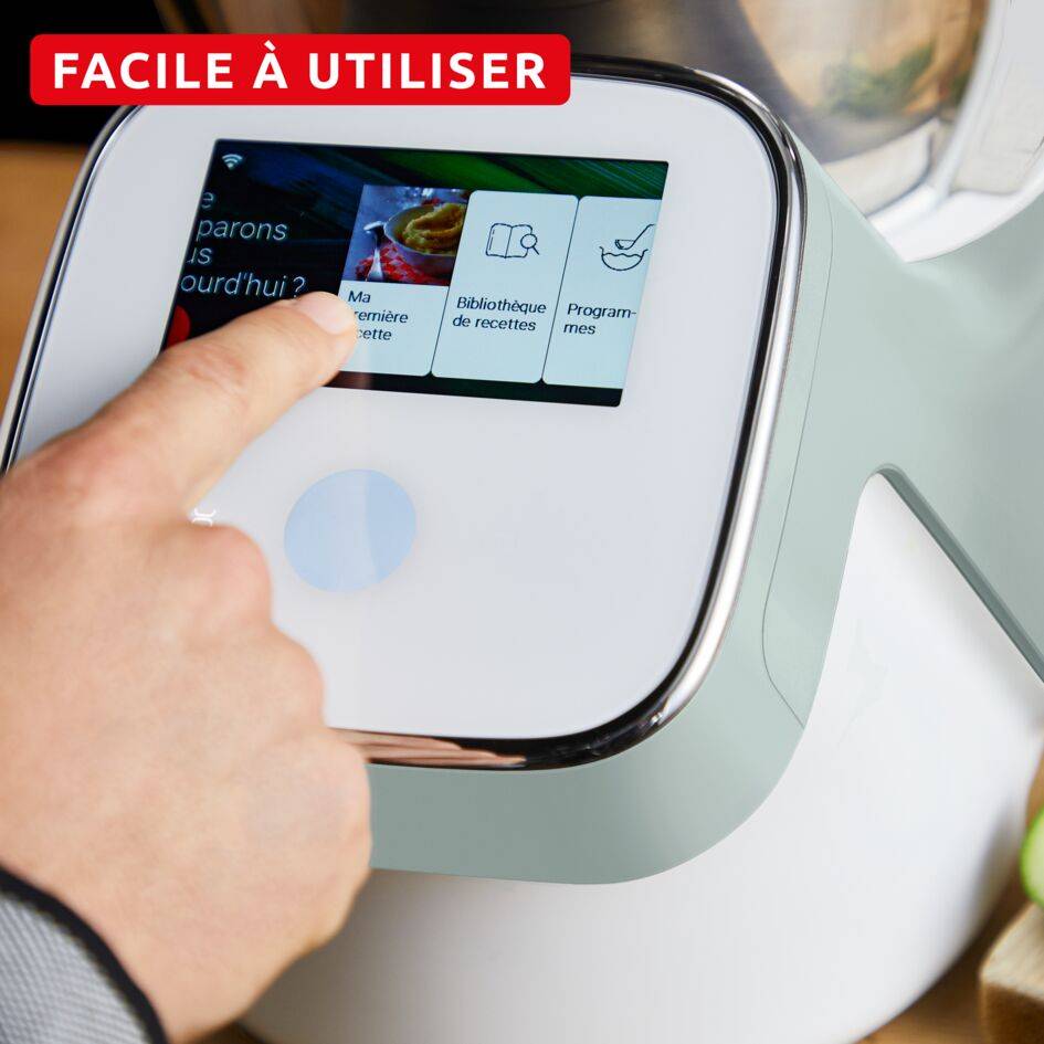 I-Companion Touch, Robot cuiseur, 17 fonctions, Connecté, Recettes sur l’écran, Capacité XL 10 personnes, Eucalyptus, Fabriqué en France