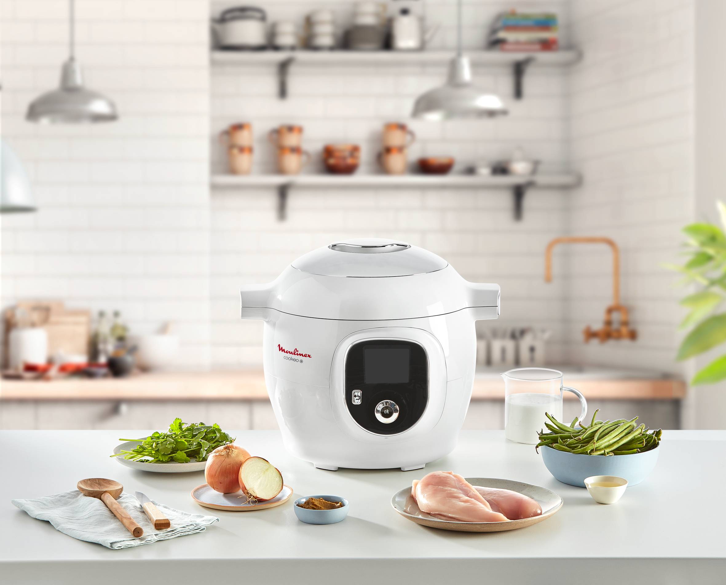 Cookeo+  Blanc 100 recettes avec louche et livre de cuisine inclus         