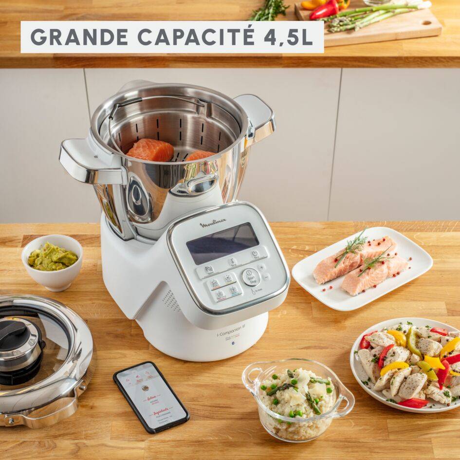 I-Companion, Robot cuiseur, 14 fonctions, Connecté, Capacité XL 10 personnes, Blanc, Fabriqué en France