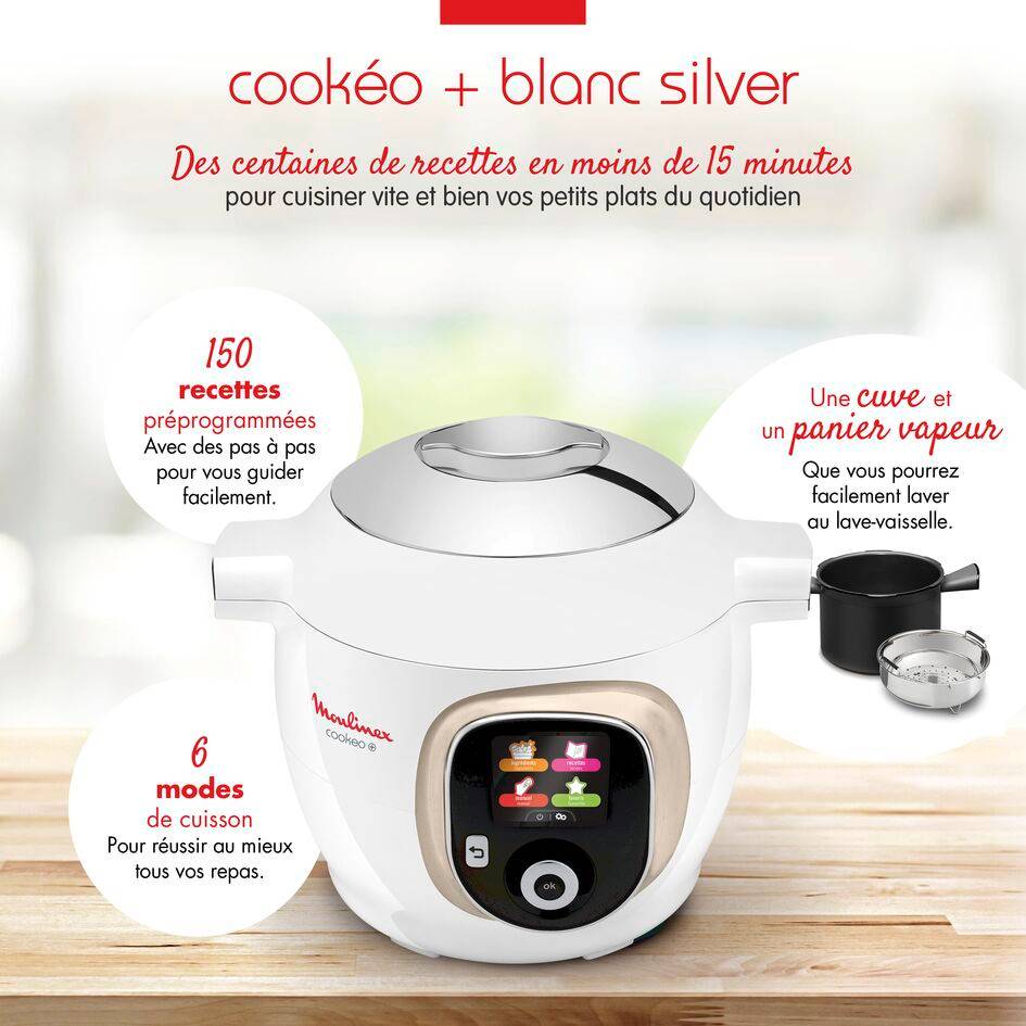 COOKEO+ 150 recettes 6L Blanc Silver