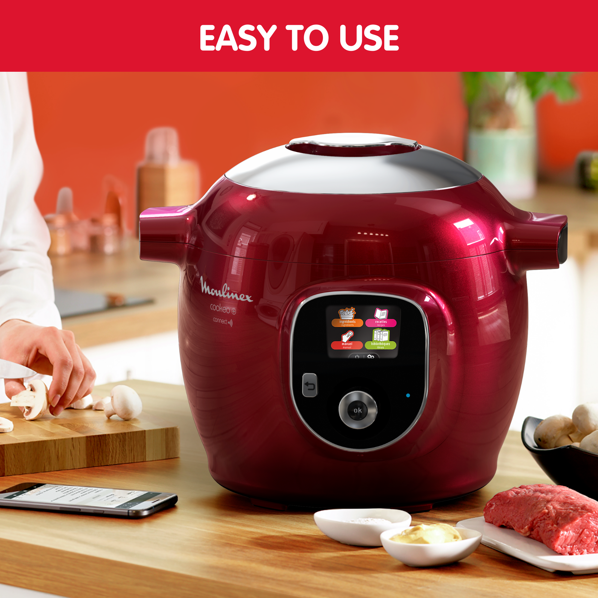 Cookeo+ Connect 200 recettes Rouge