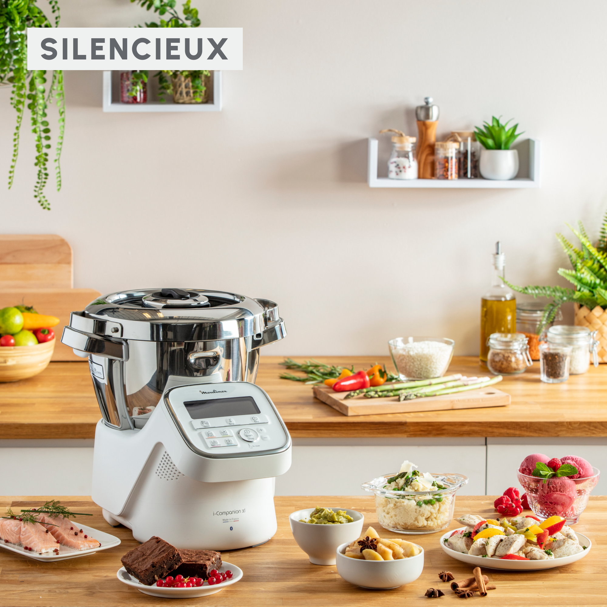 I-Companion, Robot cuiseur, 14 fonctions, Connecté, Capacité XL 10 personnes, Blanc, Fabriqué en France