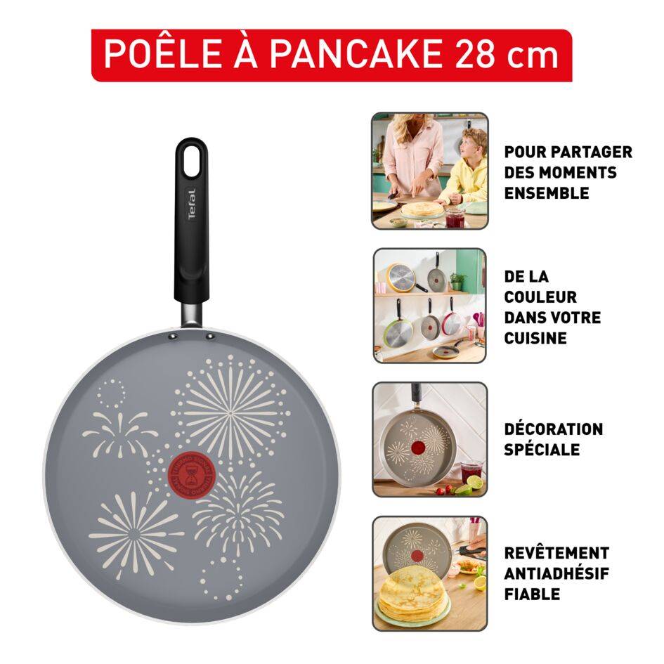 Chandeleur&nbsp;2026, Poêle à crêpes 28&nbsp;cm, Revêtement antiadhésif, Jaune, Tous feux dont Induction