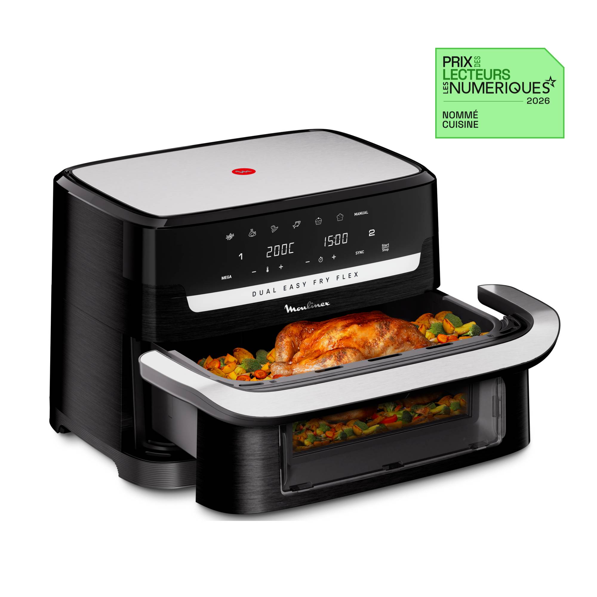 Easy Fry Dual Flex, air fryer, Grand tiroir 9 L, double zone,séparateur amovible