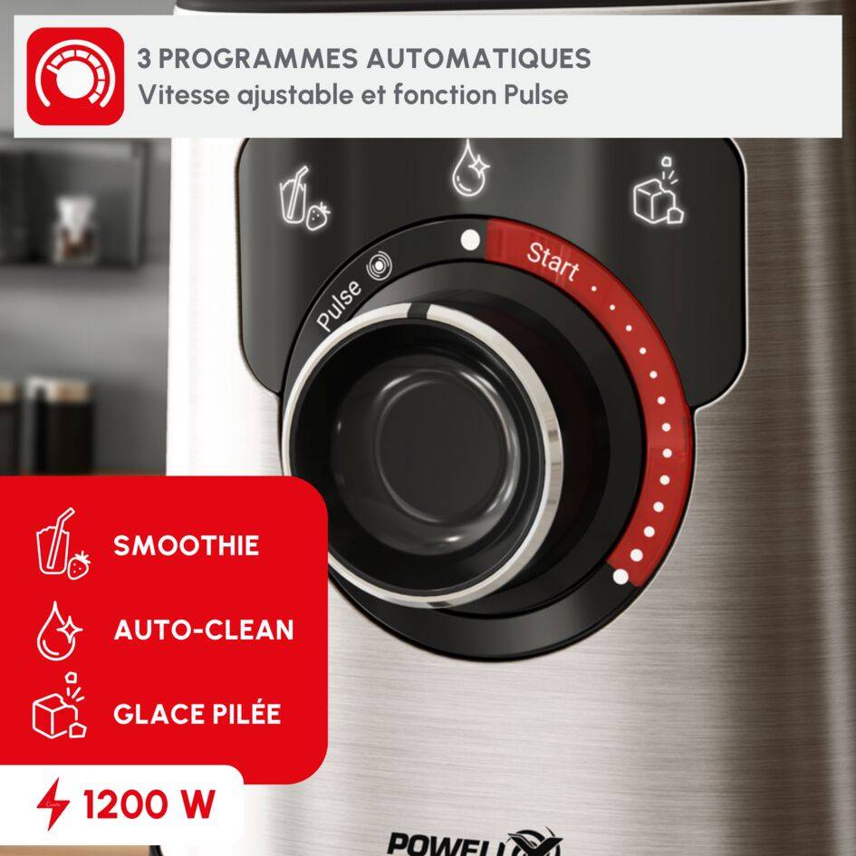 Perfectmix+, Blender, Bol verre 2L, 1200W, 3 programmes, 6 lames Powelix