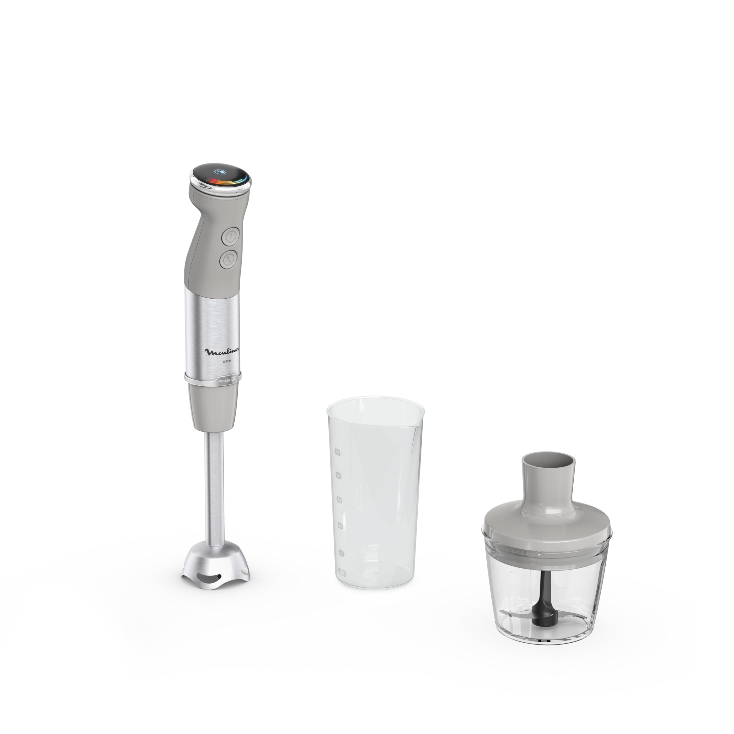 Quickchef+, Pied mixeur, lames powelix, 20 vitesses, Accessoire mini hachoir, 1000 W Gris et métal