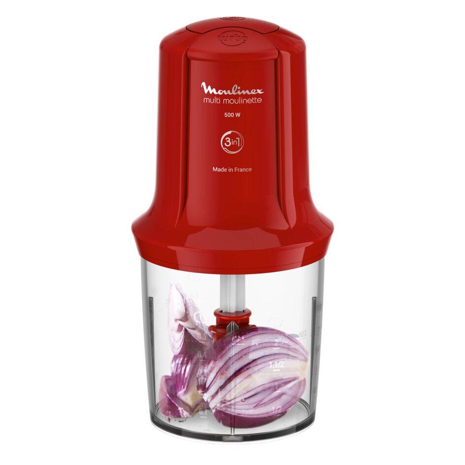 Multi moulinette, Mini hachoir, Fonction 3 en 1, Capacité 500 ml, 500 W, Rouge