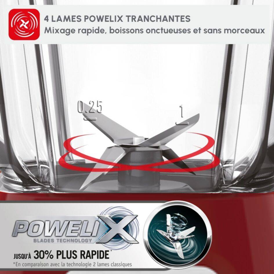 Blendforce 2, Blender, Bol verre 1.75L, 800W, 2 vitesses,  4 lames, Rouge