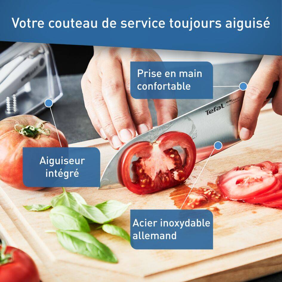 Ever Sharp Couteau de chef 16,5 cm + aiguiseur intégré avec étui, Technologie brevetée
