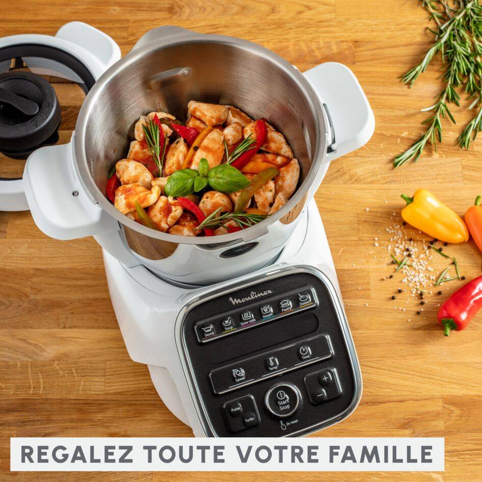Companion, Robot cuiseur, 14 fonctions, Capacité XL 10 personnes, Blanc, Fabriqué en France