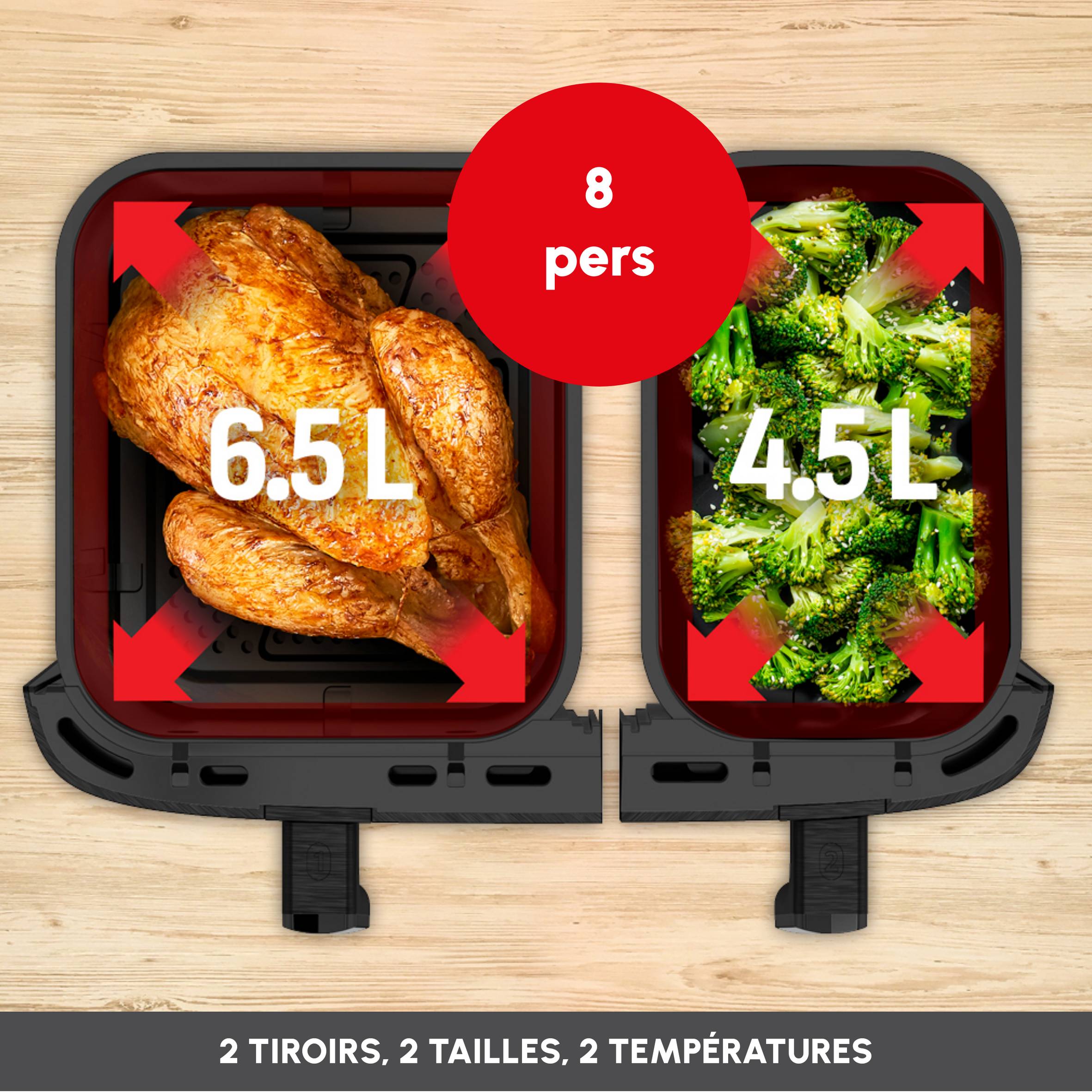 Easy Fry Dual XXL 11L, 2 tiroirs, Cuisson synchronisée, jusqu'à 10 personnes