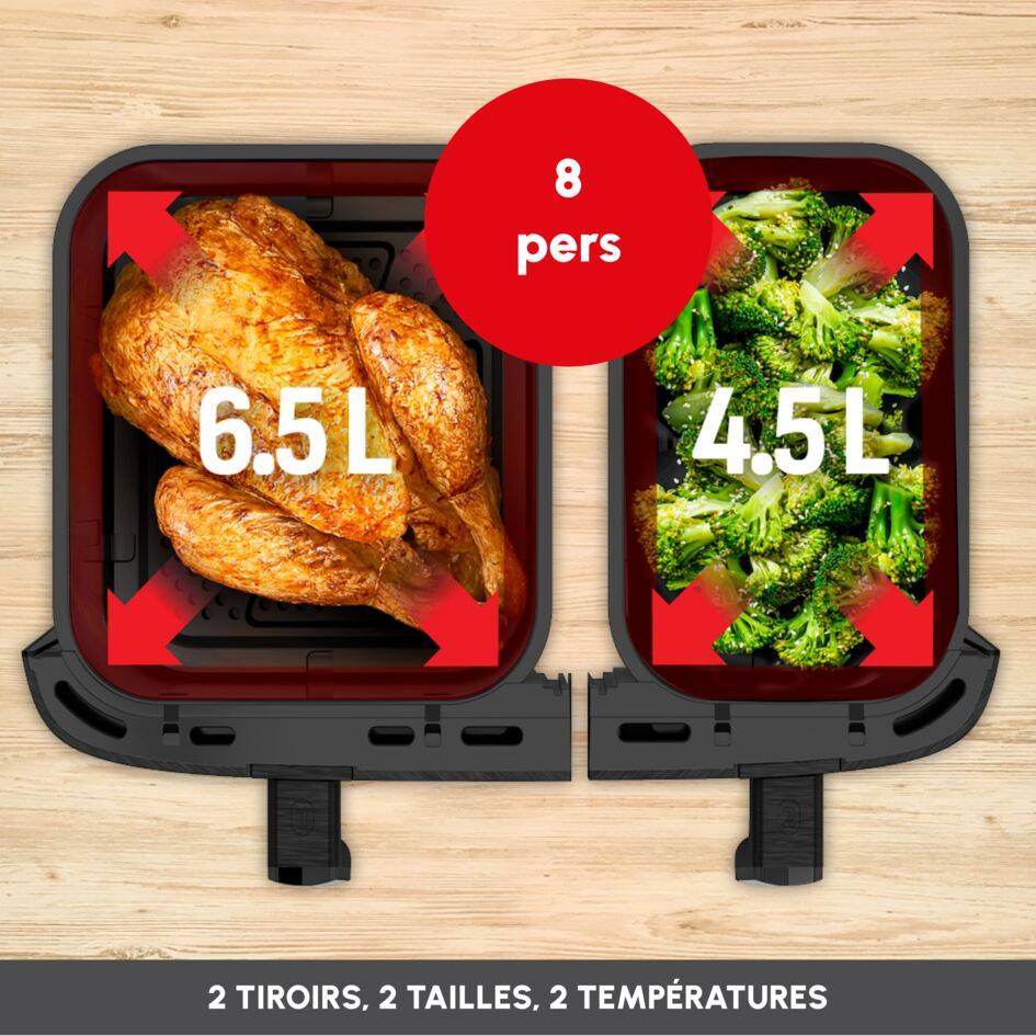 Easy Fry Dual XXL 11L, 2 tiroirs, Cuisson synchronisée, jusqu'à 10 personnes