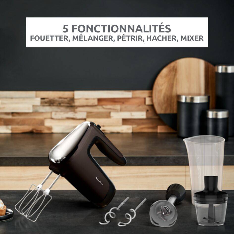 Powermix silence, Batteur électrique, Technologie silence, 2 jeux de fouets, 600 W, Argent