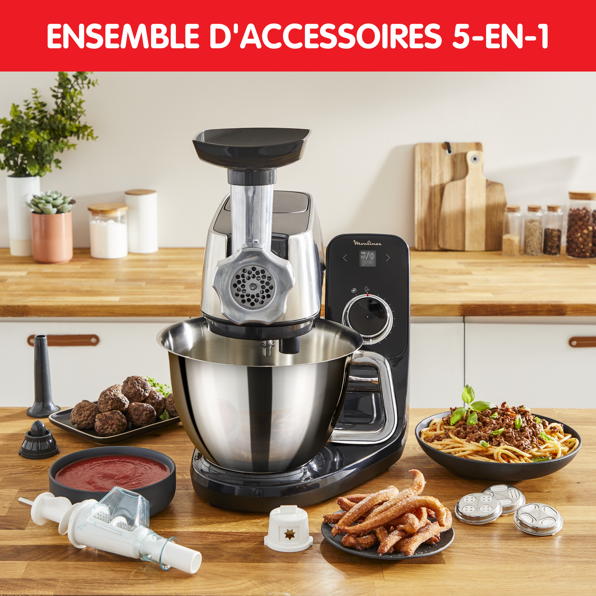 Accessoire Coach Meat and Pasta Box, Hachoir à viande, Extracteur de coulis, Embout à biscuits, saucisses et Kebbes, Pochette de rangement,  5 fonctions en 1