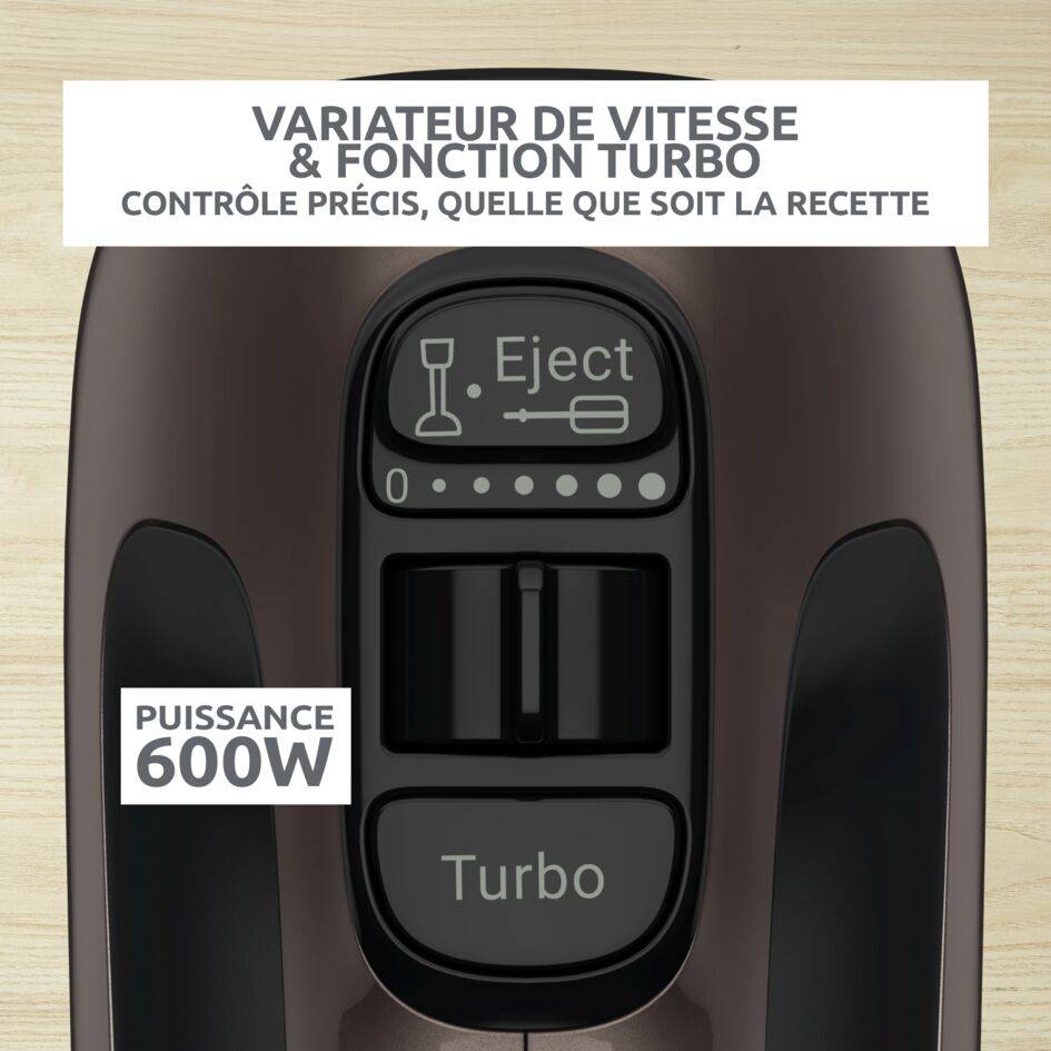 Powermix silence, Batteur électrique, Technologie silence, 2 jeux de fouets, 600 W, Argent