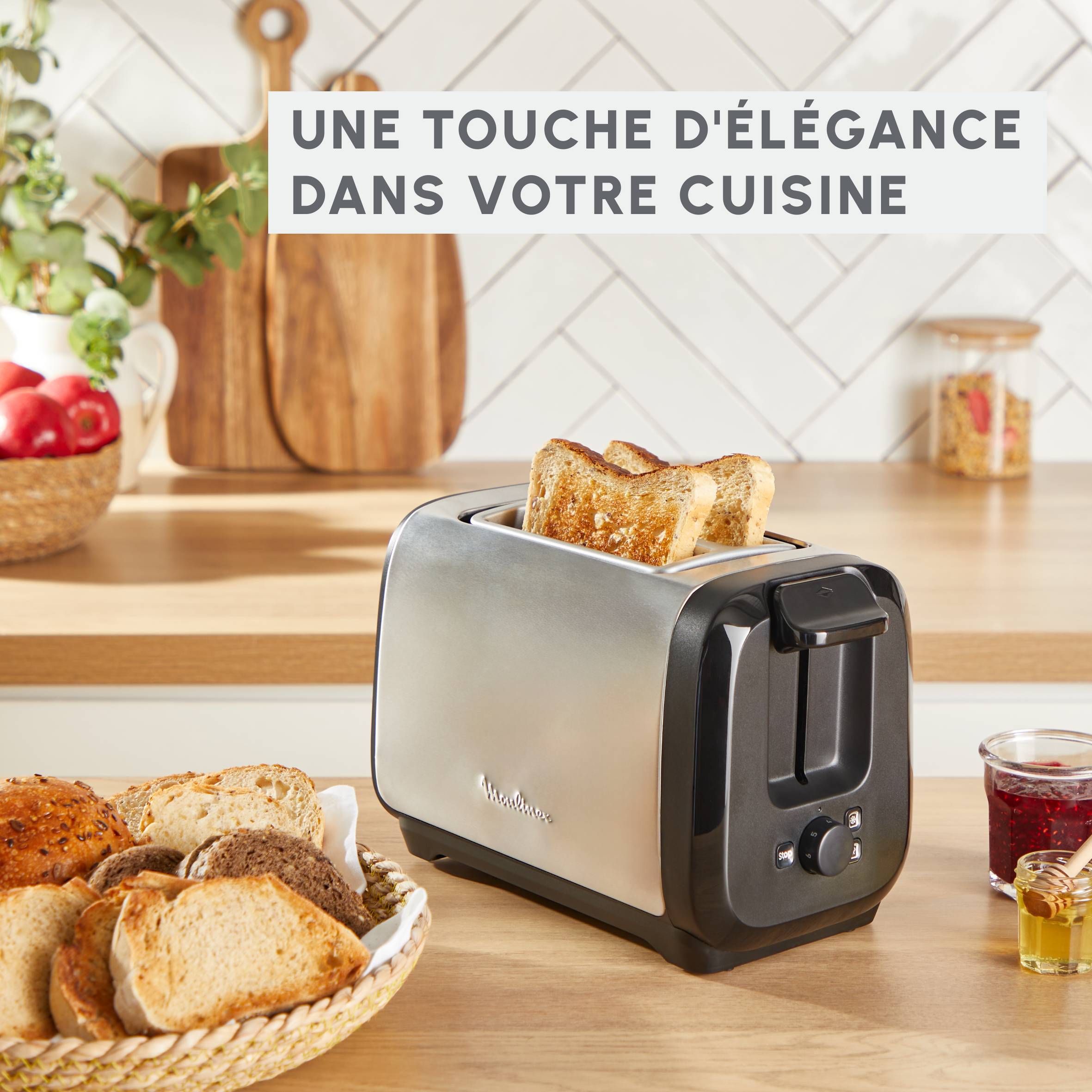 Subito, Grille-pain 2 fentes, Grillage plus rapide, Économies d'énergie, Noir et acier inoxydable