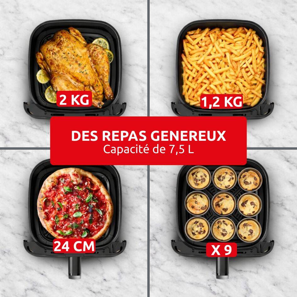 Easy Fry Compact, Air fryer, Capacité XL 7,5&nbsp;L, Façade amovible, Genius system, Design compact, moule, gris