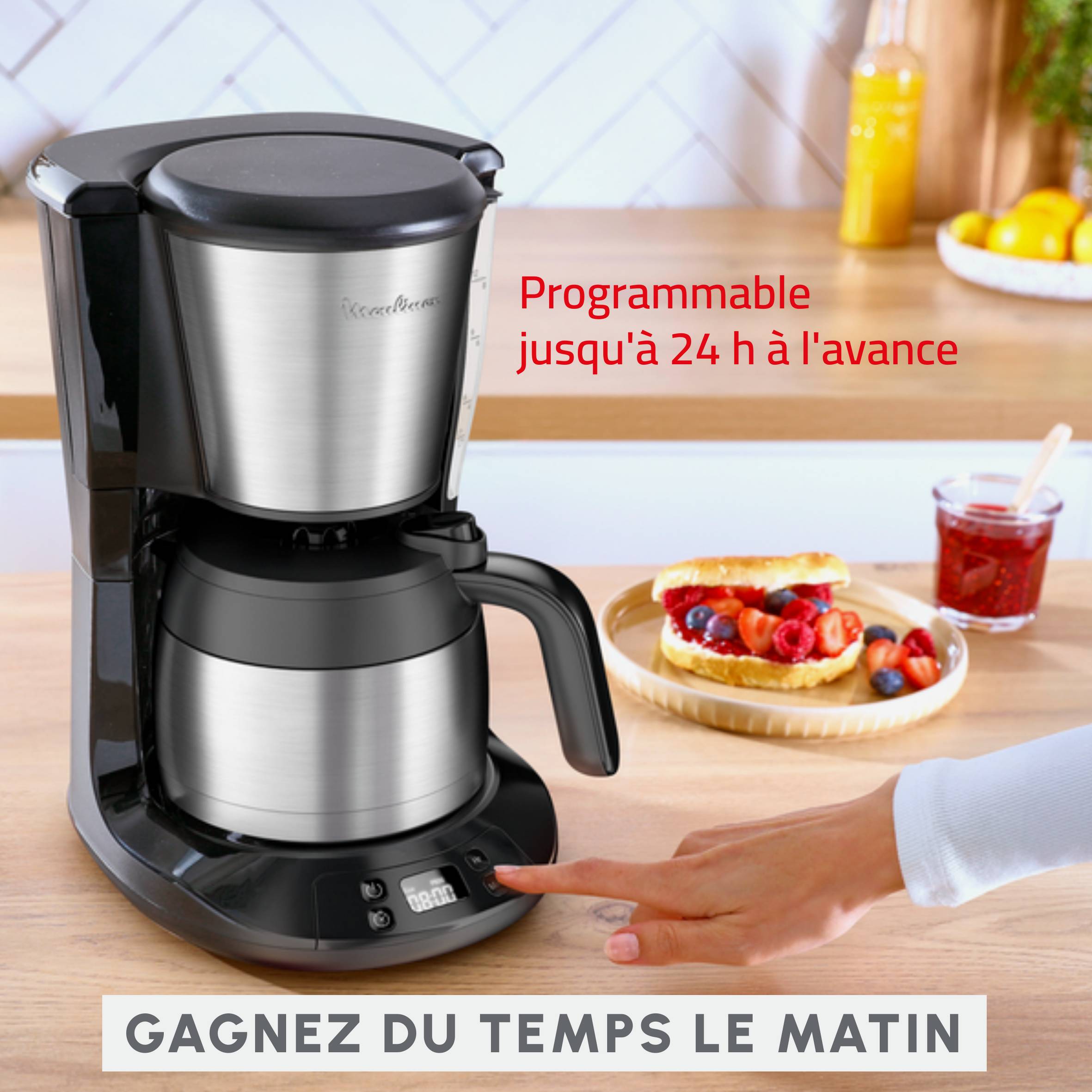 Subito, Cafetière filtre programmable avec verseuse isotherme, Capacité de 0,9 L, 12 tasses