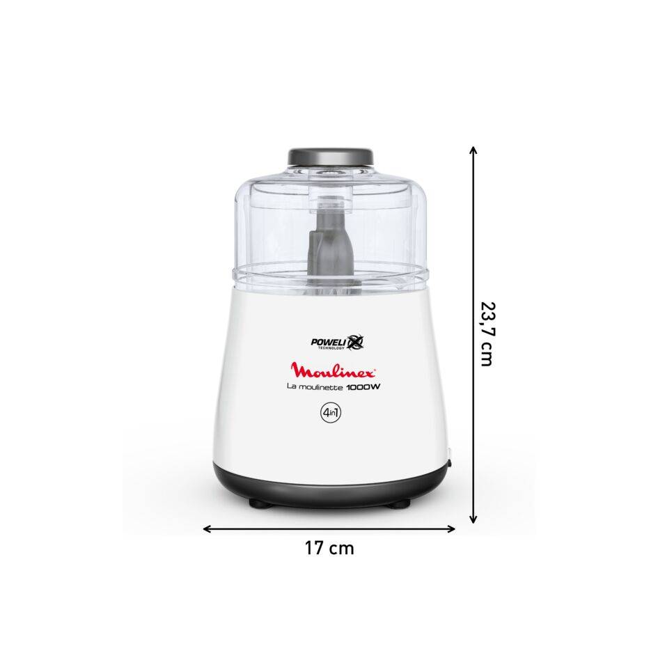La Moulinette, Hachoir, Capacité 500 ml, Fonction 4 en 1, 1000 W, blanche