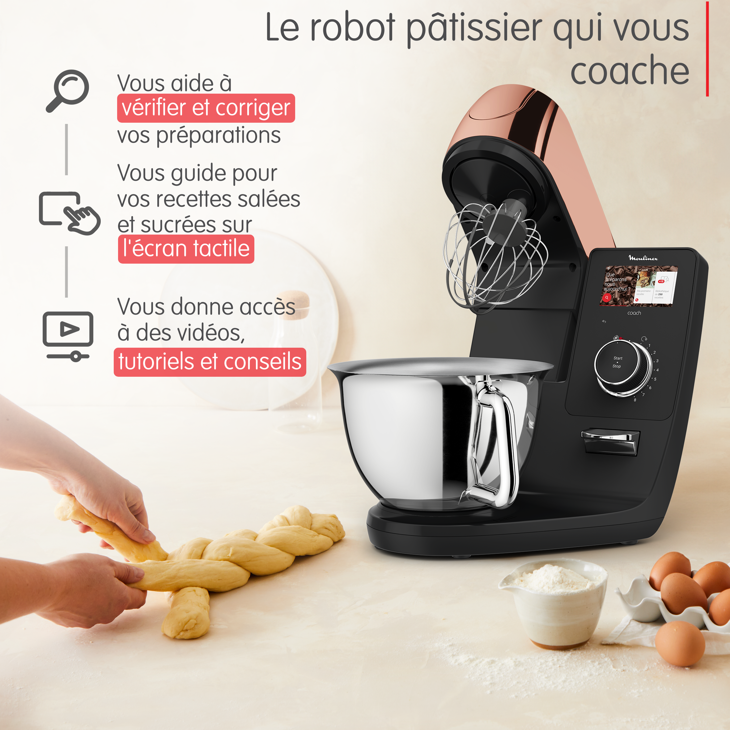 I-Coach Touch, Robot pâtissier connecté, Bol de 5,5 L, Coaching sur l’écran, 21 programmes automatiques, 1200 W