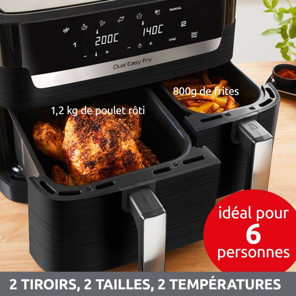 Easy Fry Dual Essential, 7 programmes, Air Fryer, 8.3 L, Deux tiroirs, Noir