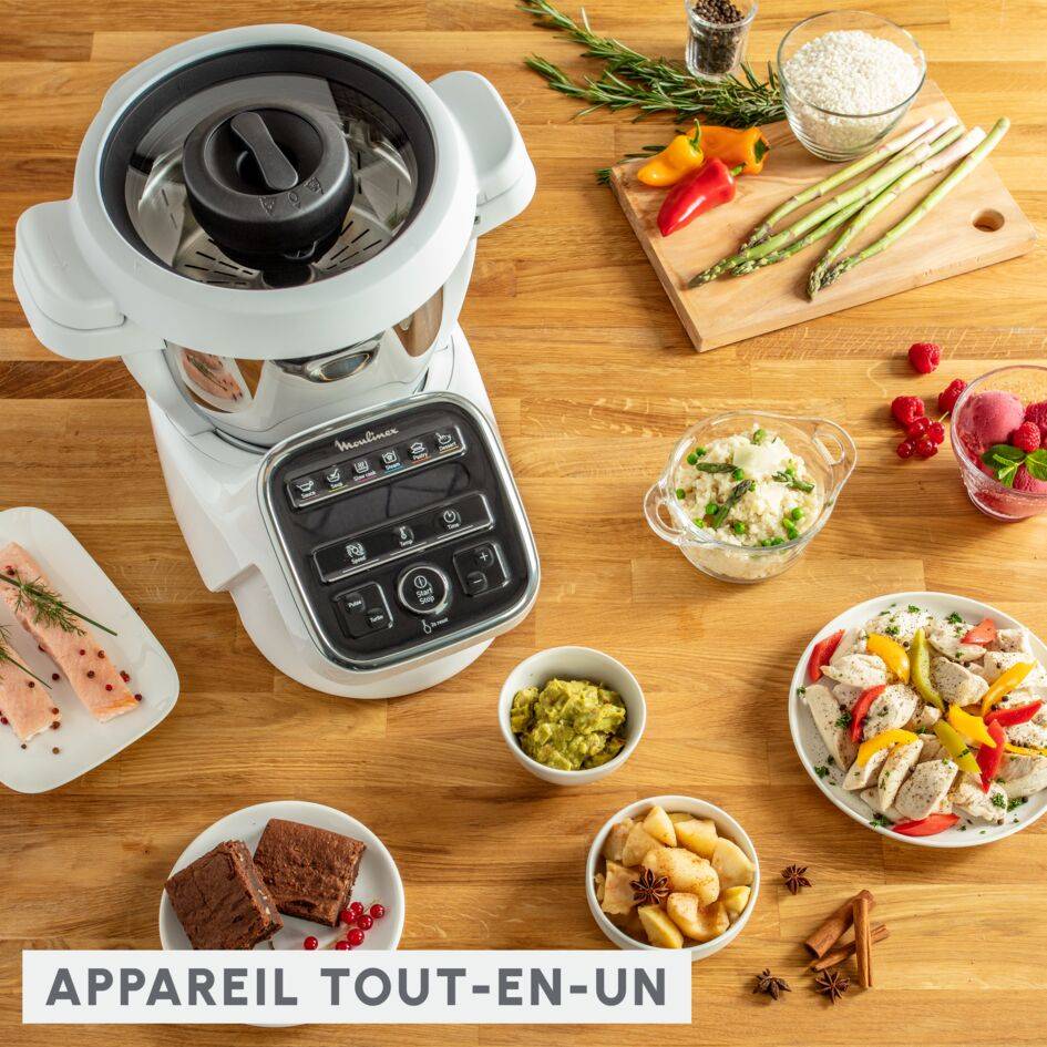 Companion, Robot cuiseur, 14 fonctions, Capacité XL 10 personnes, Blanc, Fabriqué en France