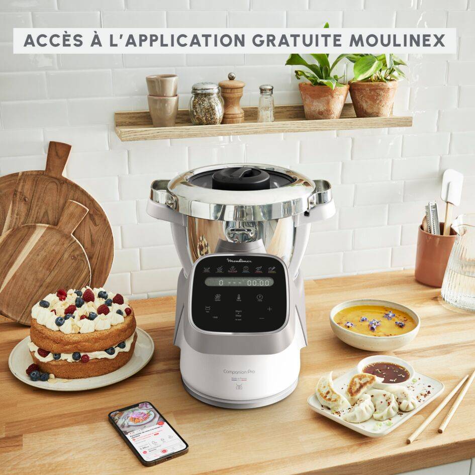 Companion Pro,  Robot Cuiseur, 15 fonctions, Pesage intégré, Capacité XL 10 personnes, Gris, Fabriqué en France