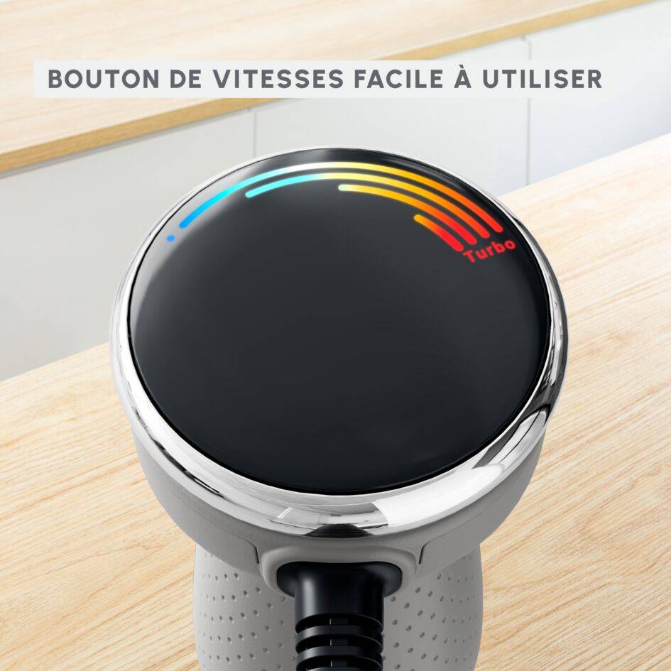 Quickchef+, Pied mixeur, lames powelix, 20 vitesses, Accessoire mini hachoir, 1000 W Gris et métal