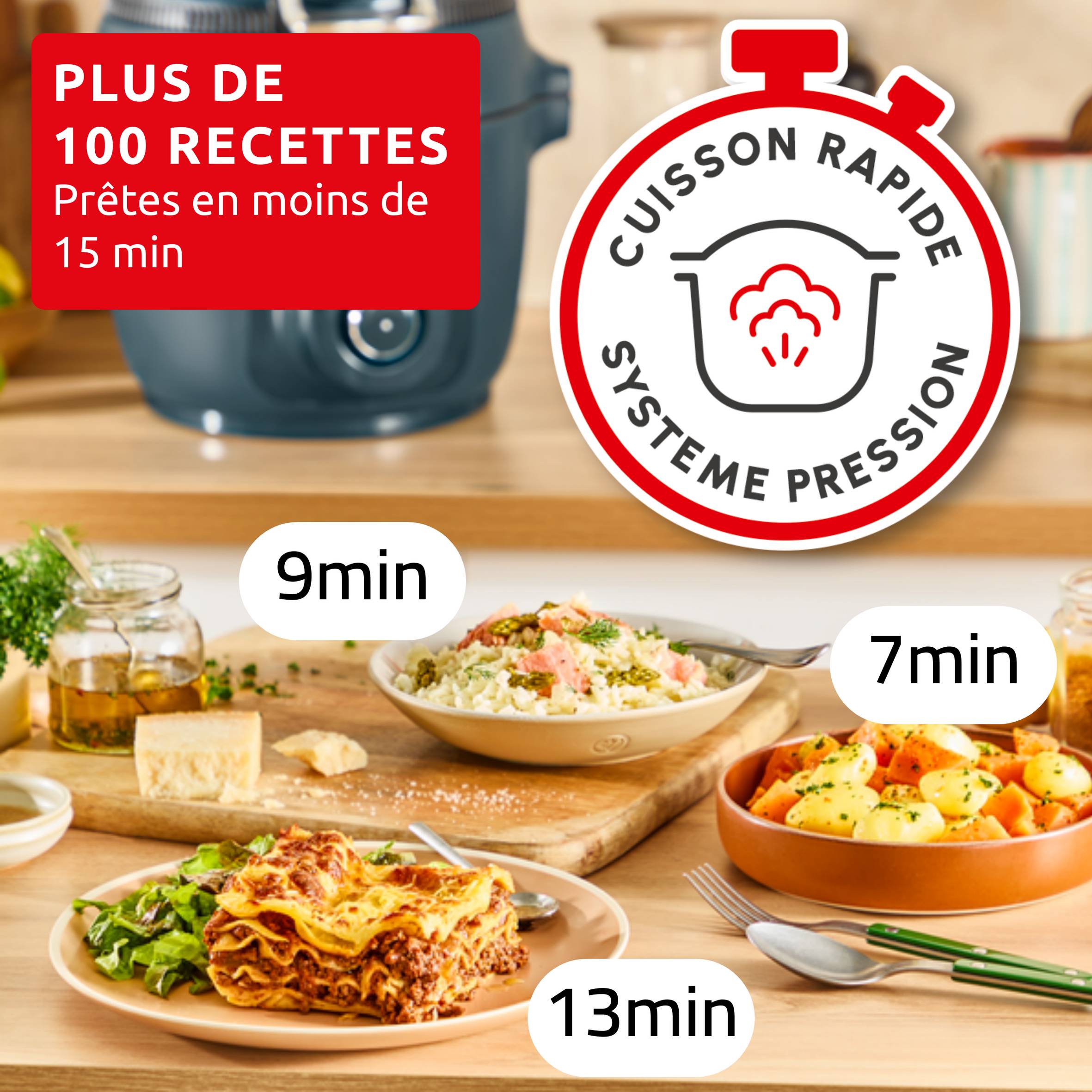 Cookeo Infinity, 17 modes de cuisson, Sans pale de mélange, Bleu Trust